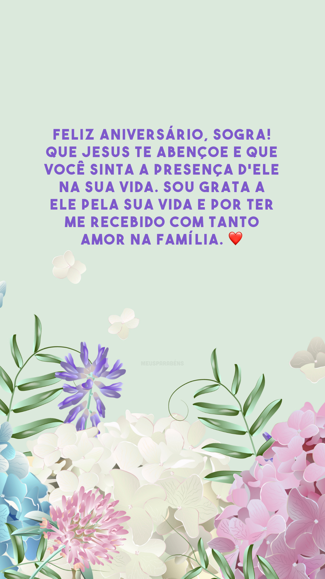 Feliz aniversário, sogra! Que Jesus te abençoe e que você sinta a presença d'Ele na sua vida. Sou grata a Ele pela sua vida e por ter me recebido com tanto amor na família. ❤️