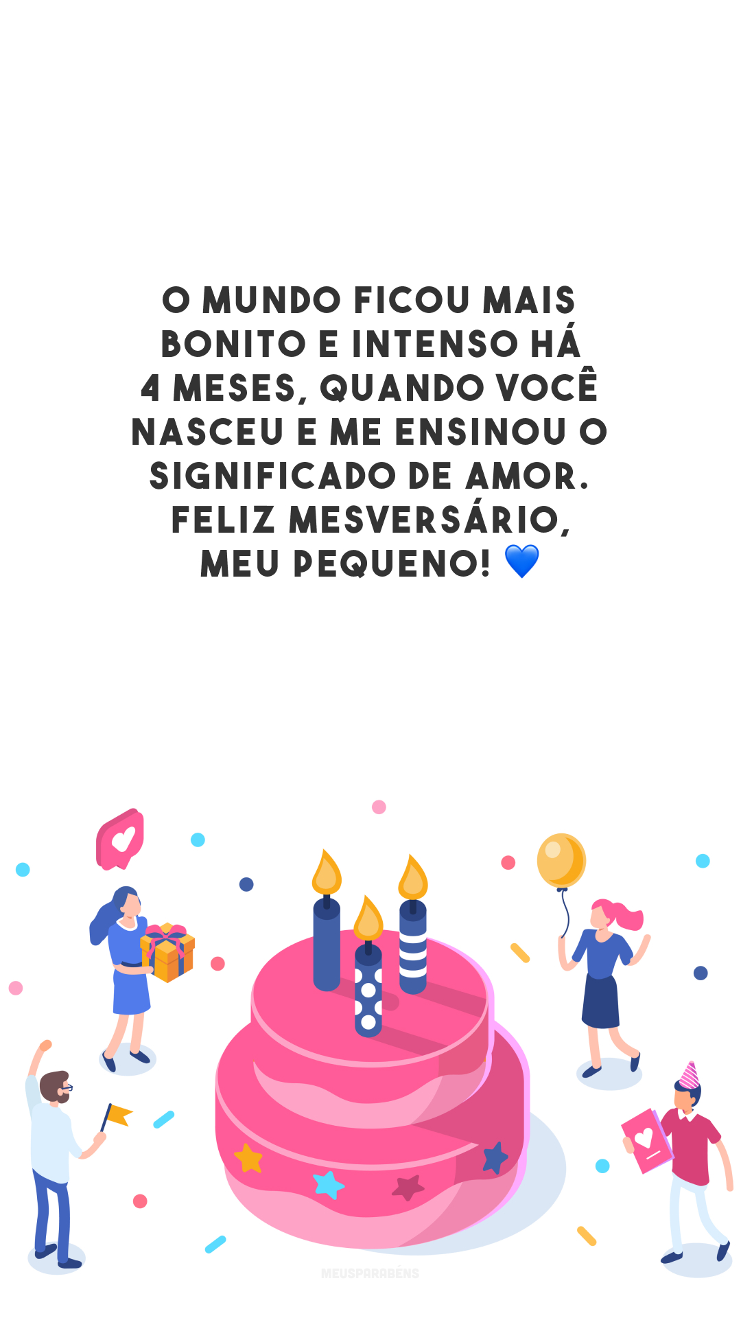 O mundo ficou mais bonito e intenso há 4 meses, quando você nasceu e me ensinou o significado de amor. Feliz mesversário, meu pequeno! 💙