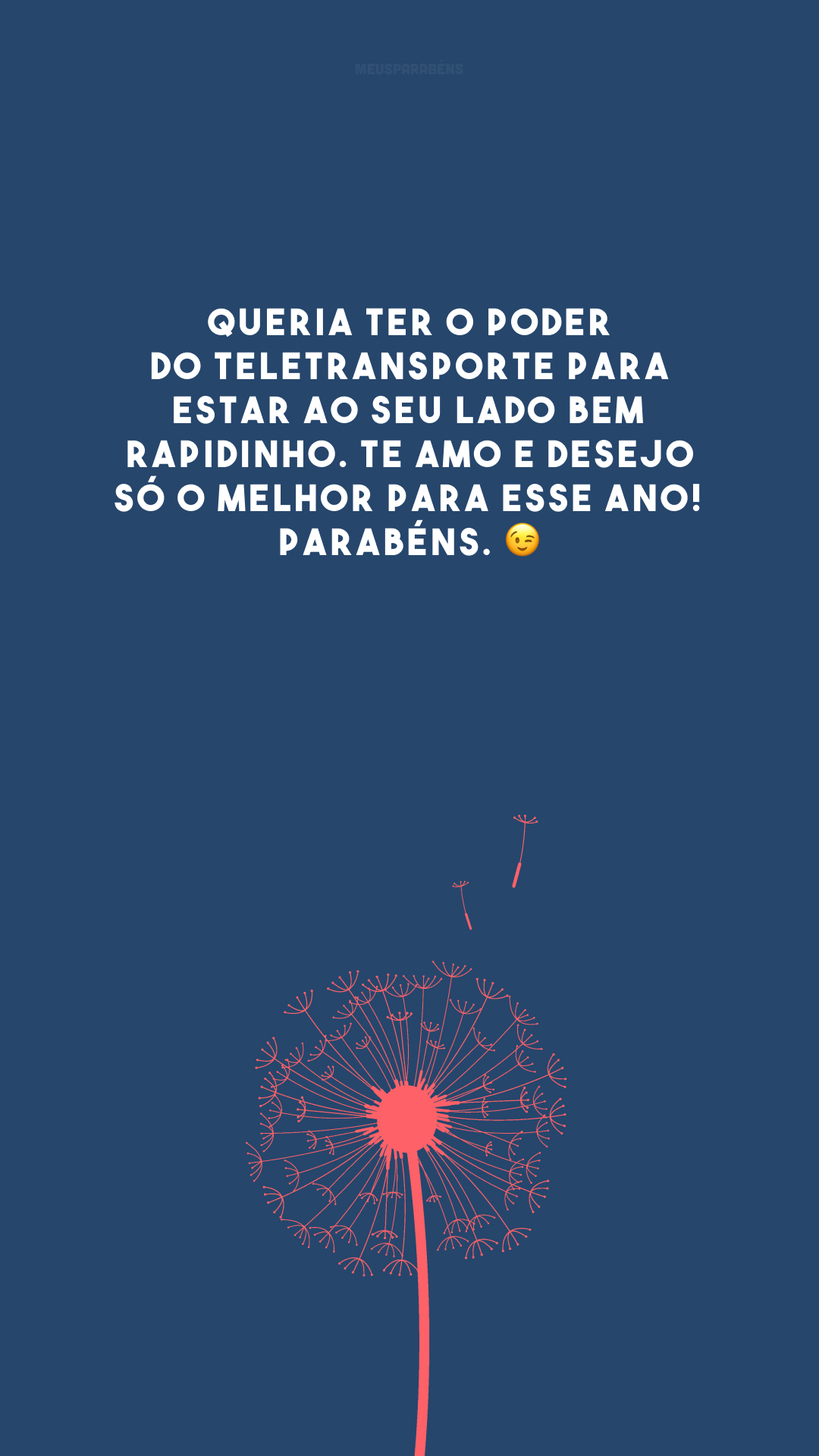 Queria ter o poder do teletransporte para estar ao seu lado bem rapidinho. Te amo e desejo só o melhor para esse ano! Parabéns. 😉