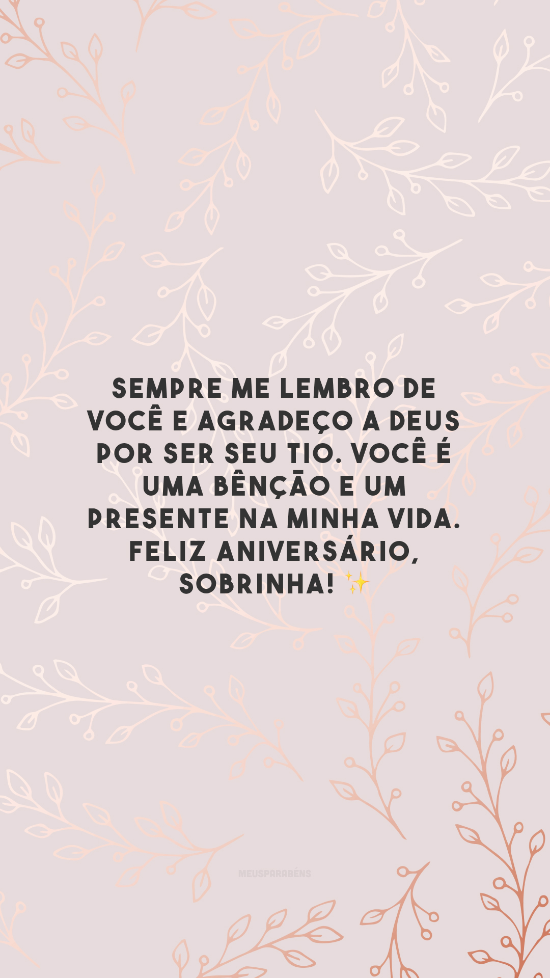 Sempre me lembro de você e agradeço a Deus por ser seu tio. Você é uma bênção e um presente na minha vida. Feliz aniversário, sobrinha! ✨