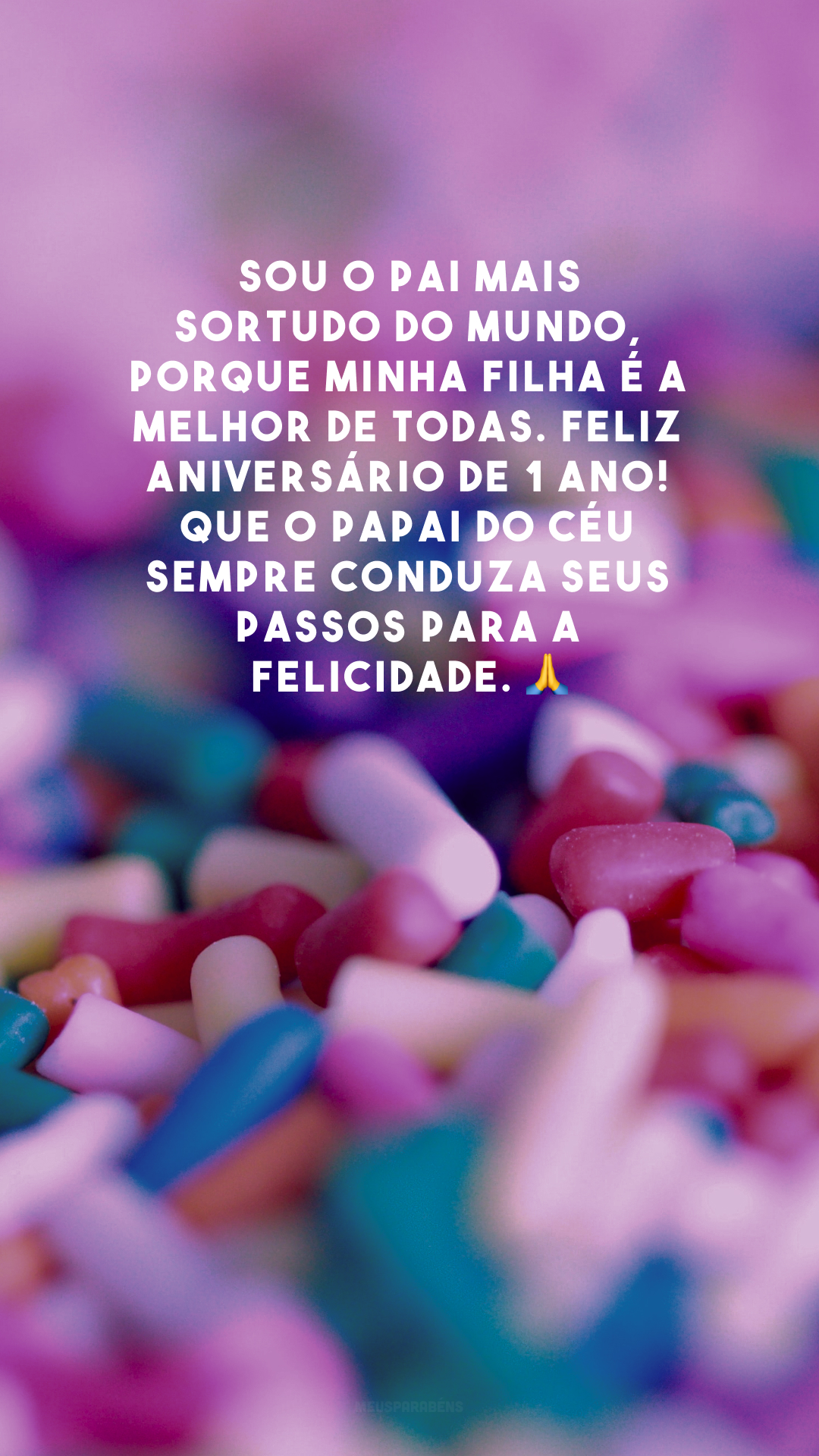 Sou o pai mais sortudo do mundo, porque minha filha é a melhor de todas. Feliz aniversário de 1 ano! Que o Papai do Céu sempre conduza seus passos para a felicidade. 🙏