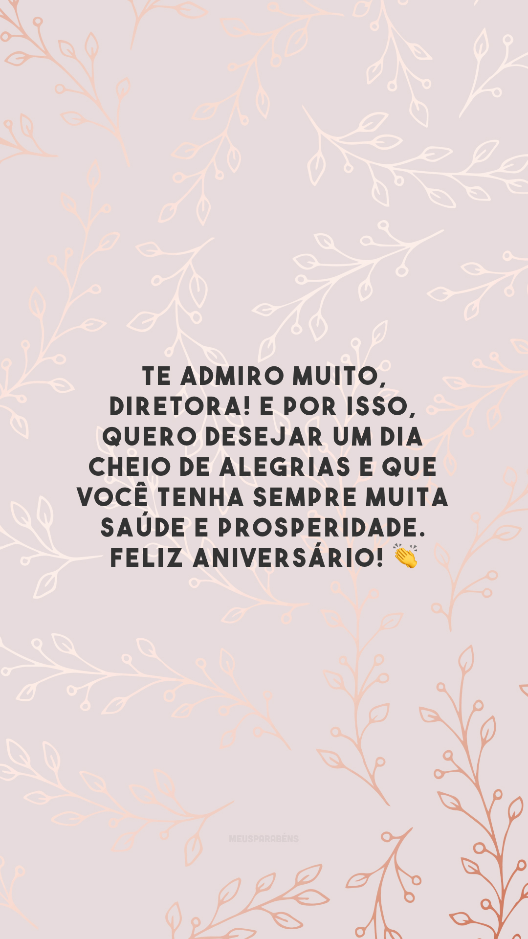 Te admiro muito, diretora! E por isso, quero desejar um dia cheio de alegrias e que você tenha sempre muita saúde e prosperidade. Feliz aniversário! 👏