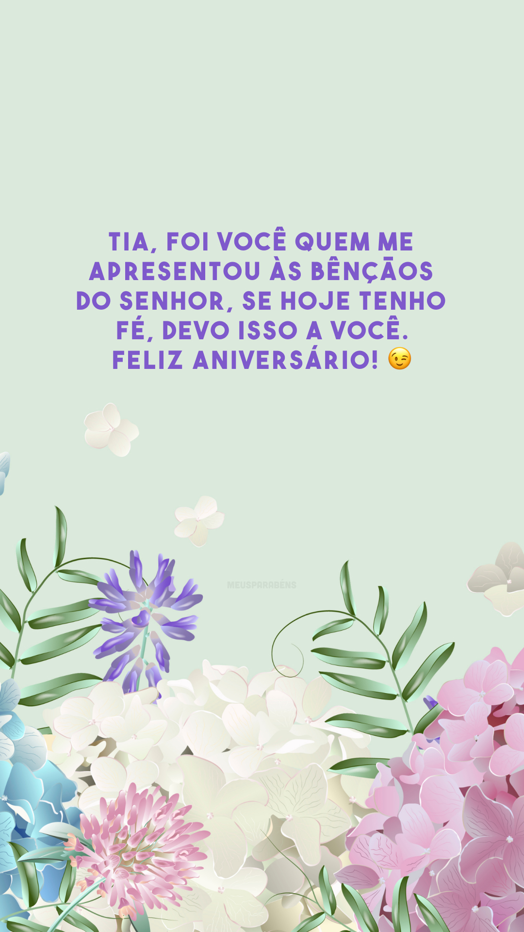 Tia, foi você quem me apresentou às bênçãos do Senhor, se hoje tenho fé, devo isso a você. Feliz aniversário! 😉