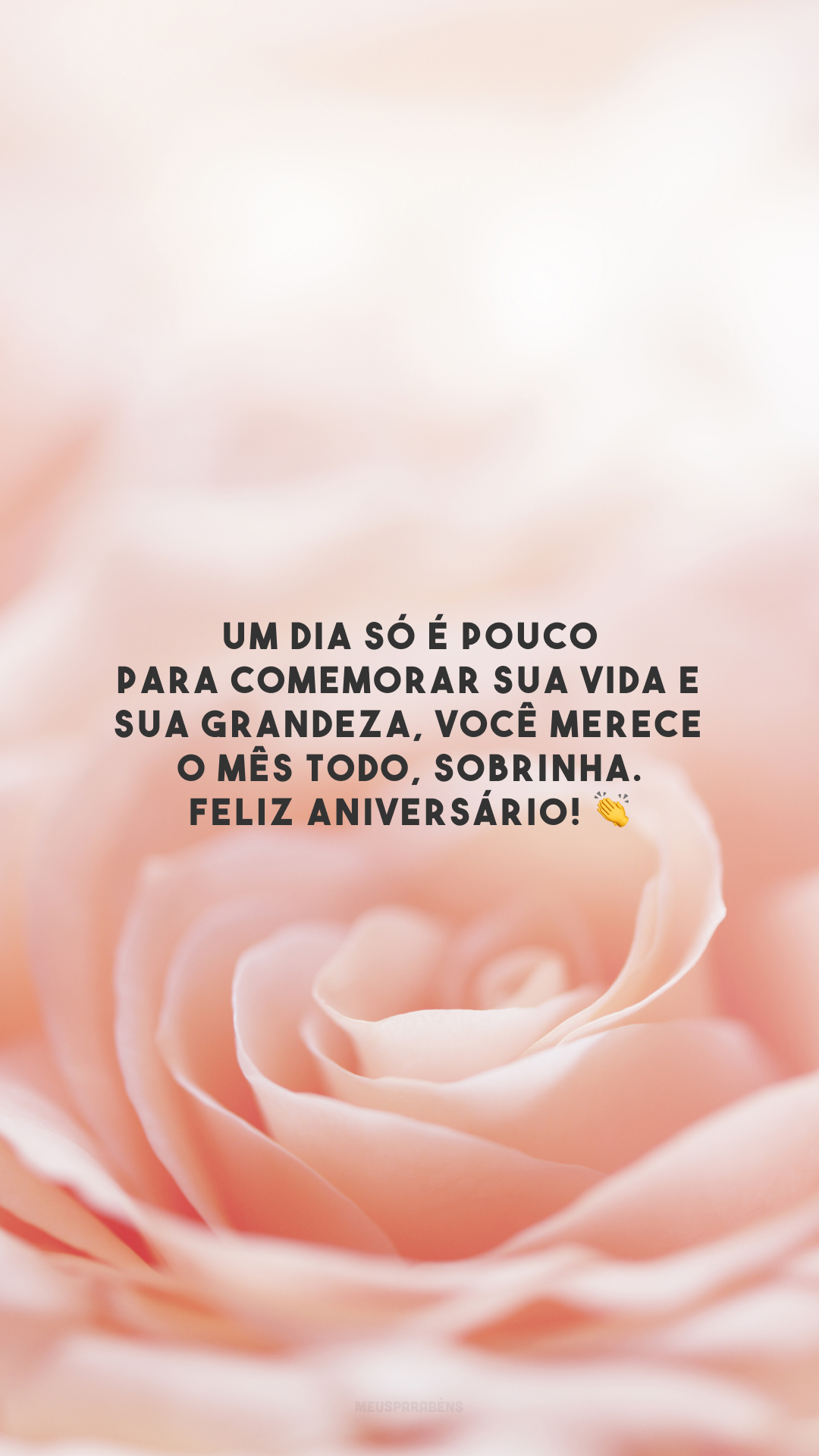 Um dia só é pouco para comemorar sua vida e sua grandeza, você merece o mês todo, sobrinha. Feliz aniversário! 👏