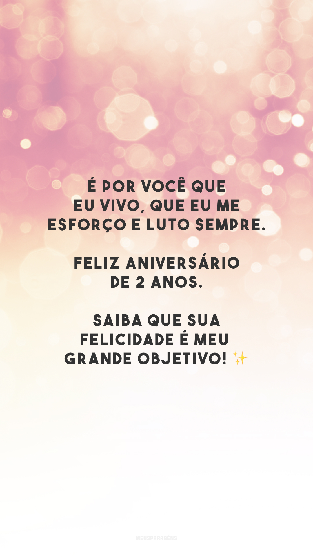 É por você que eu vivo, que eu me esforço e luto sempre. Feliz aniversário de 2 anos. Saiba que sua felicidade é meu grande objetivo! ✨