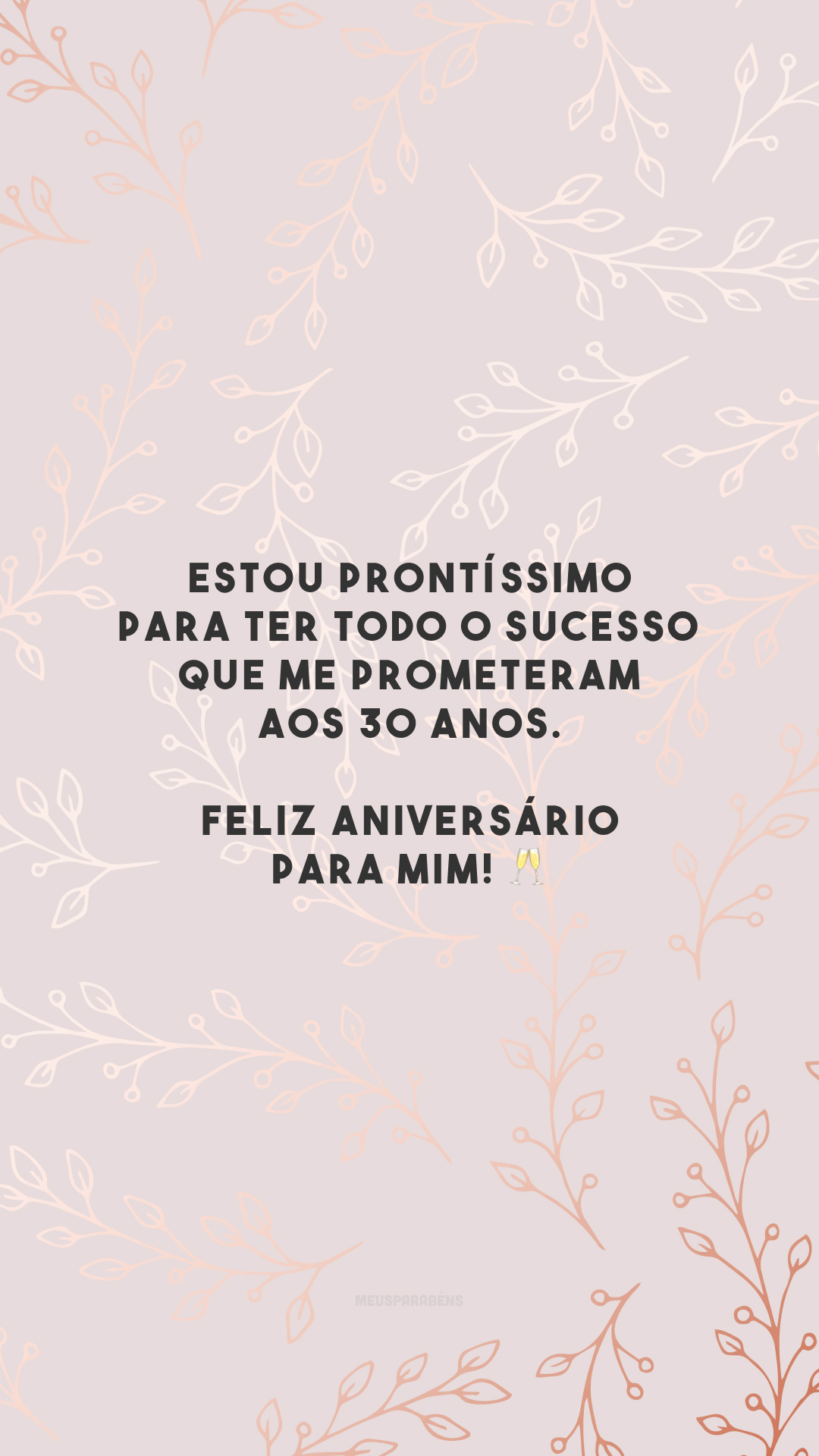 Estou prontíssimo para ter todo o sucesso que me prometeram aos 30 anos. Feliz aniversário para mim! 🥂