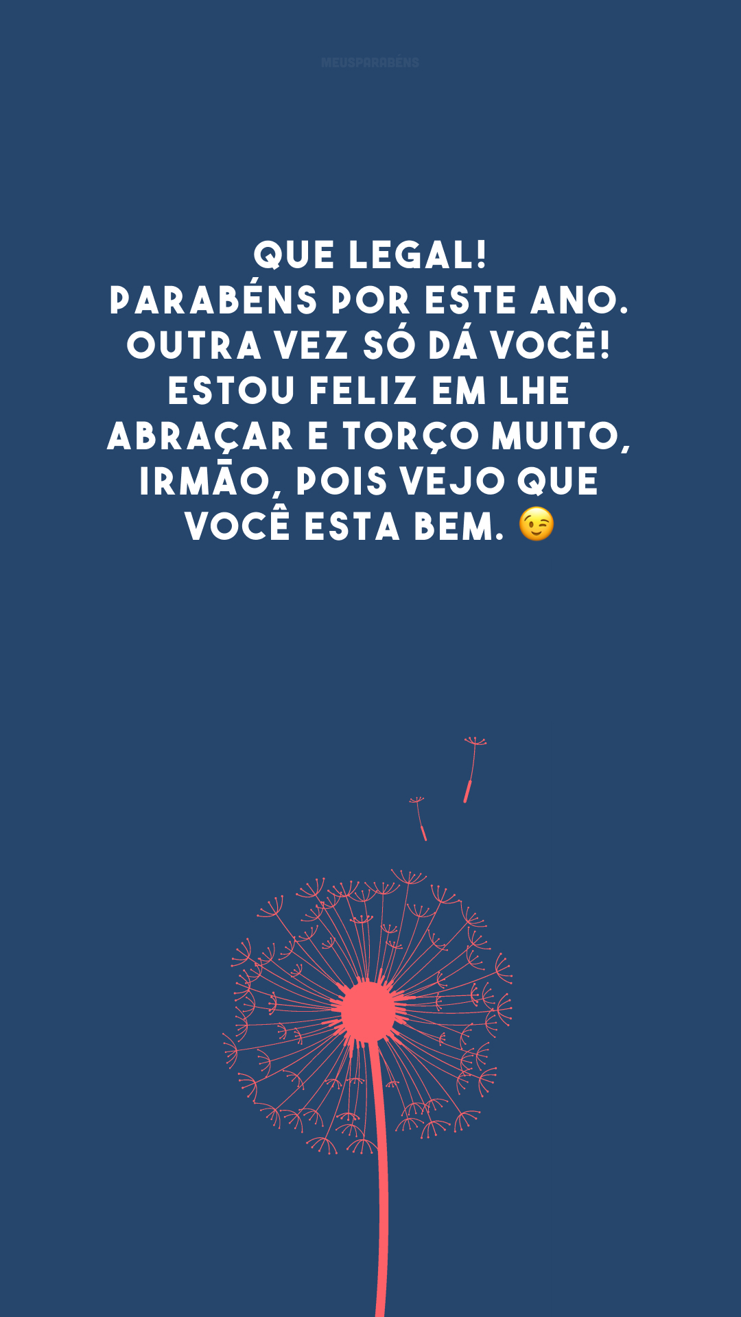 Que legal! Parabéns por este ano. Outra vez só dá você! Estou feliz em lhe abraçar e torço muito, irmão, pois vejo que você esta bem. 😉