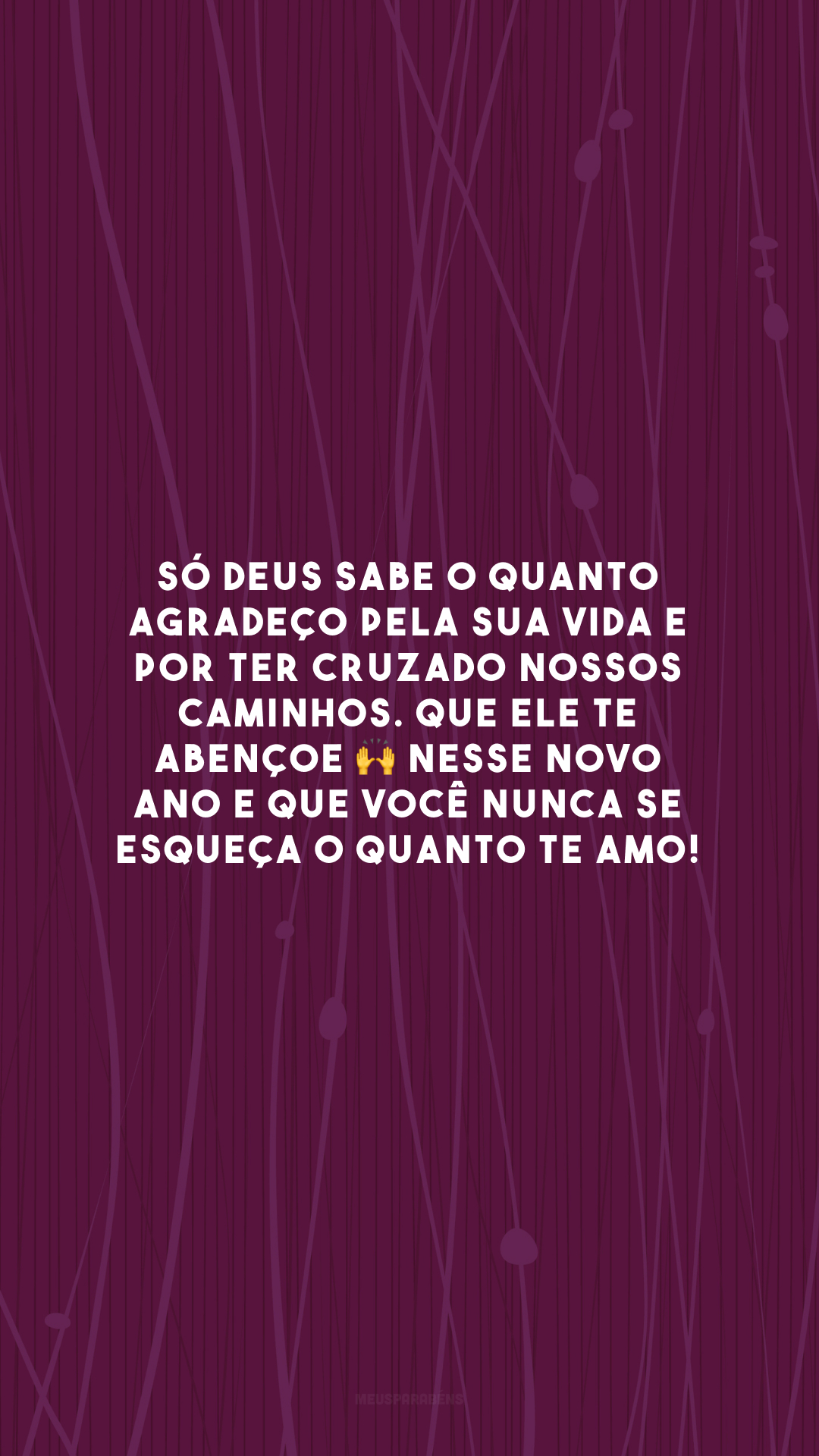 Só Deus sabe o quanto agradeço pela sua vida e por ter cruzado nossos caminhos. Que Ele te abençoe 🙌 nesse novo ano e que você nunca se esqueça o quanto te amo! 