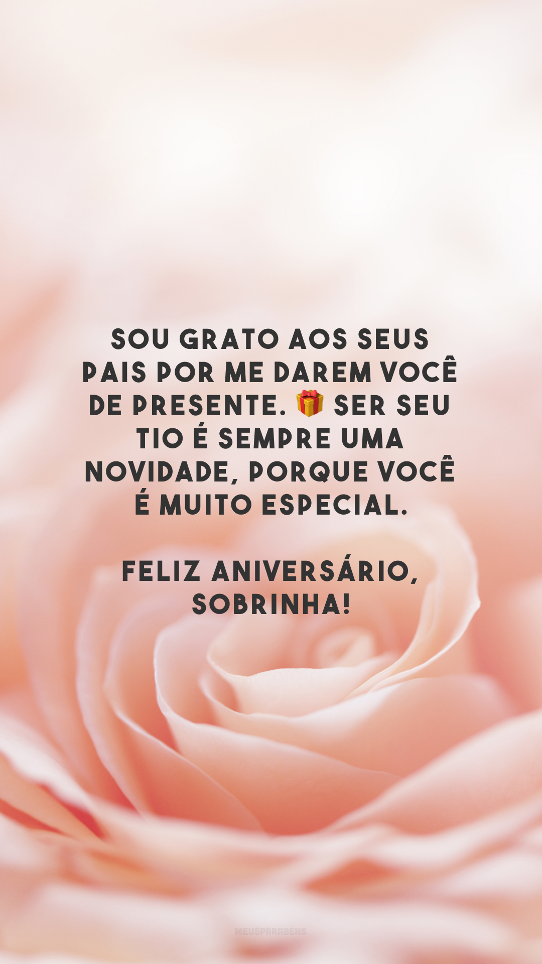 Sou grato aos seus pais por me darem você de presente. 🎁 Ser seu tio é sempre uma novidade, porque você é muito especial. Feliz aniversário, sobrinha!