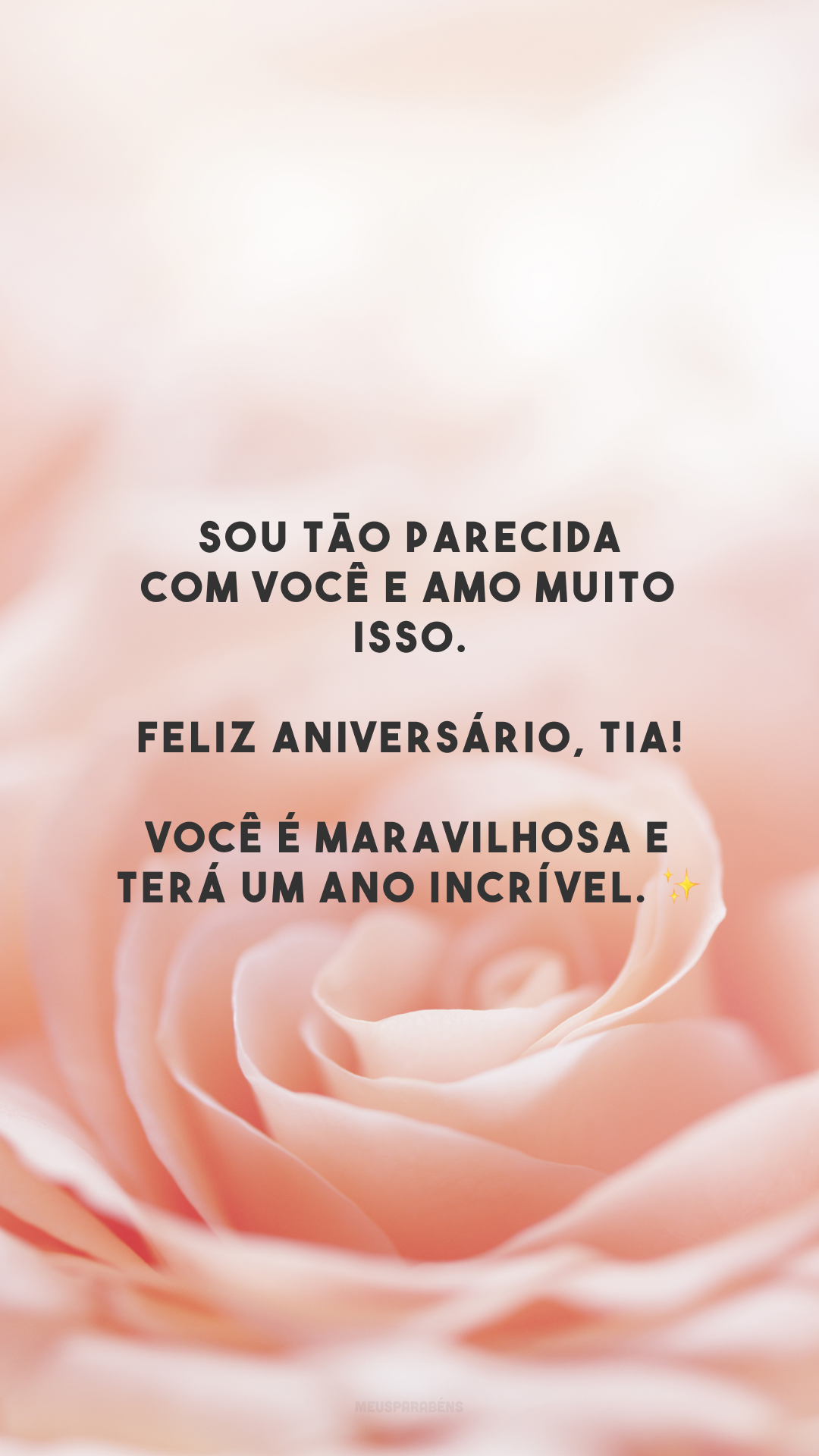 Sou tão parecida com você e amo muito isso. Feliz aniversário, tia! Você é maravilhosa e terá um ano incrível. ✨