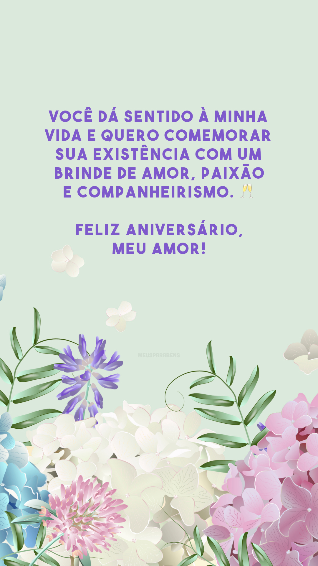 Você dá sentido à minha vida e quero comemorar sua existência com um brinde de amor, paixão e companheirismo. 🥂 Feliz aniversário, meu amor!