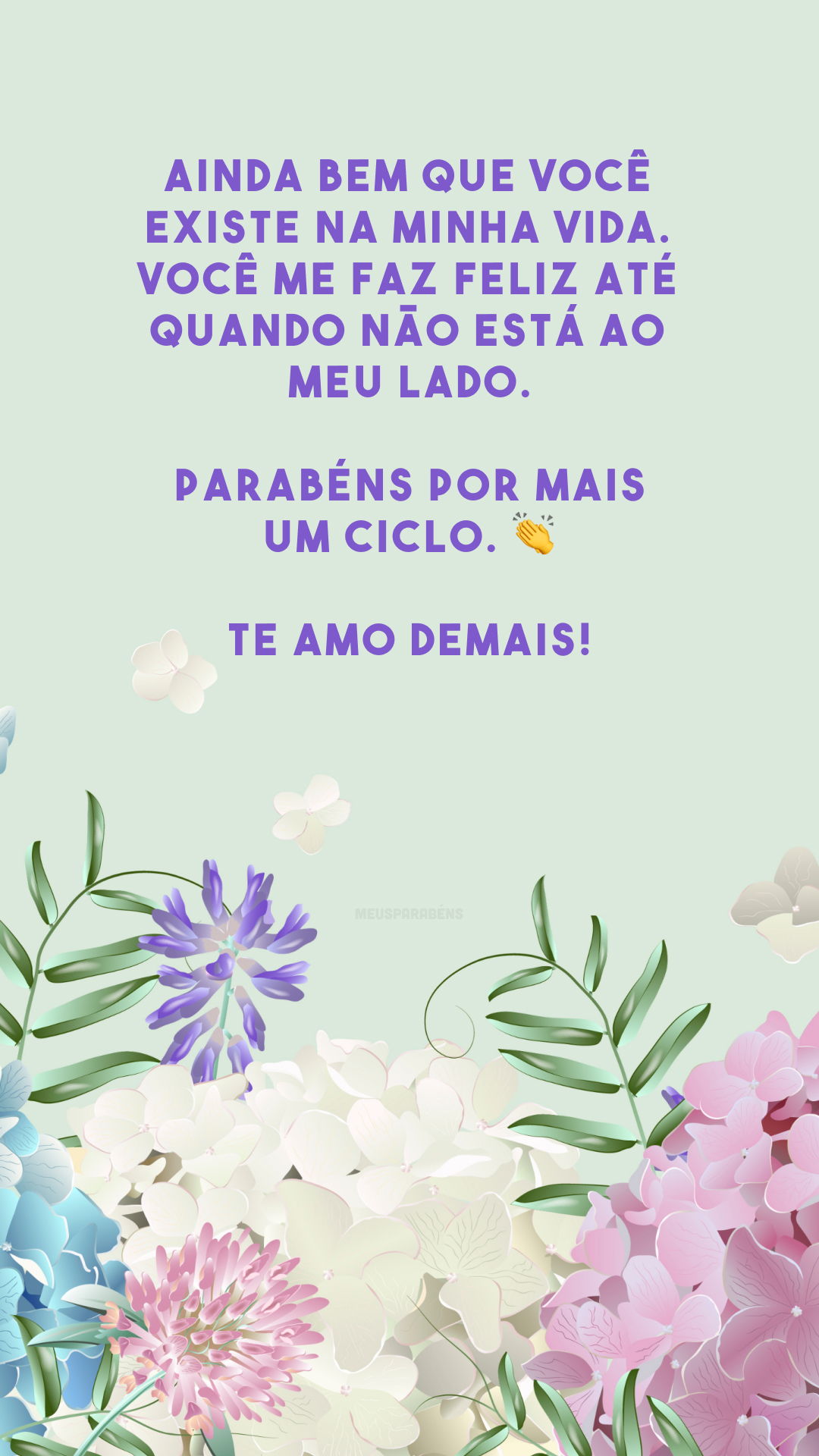 Ainda bem que você existe na minha vida. Você me faz feliz até quando não está ao meu lado. Parabéns por mais um ciclo. 👏 Te amo demais!