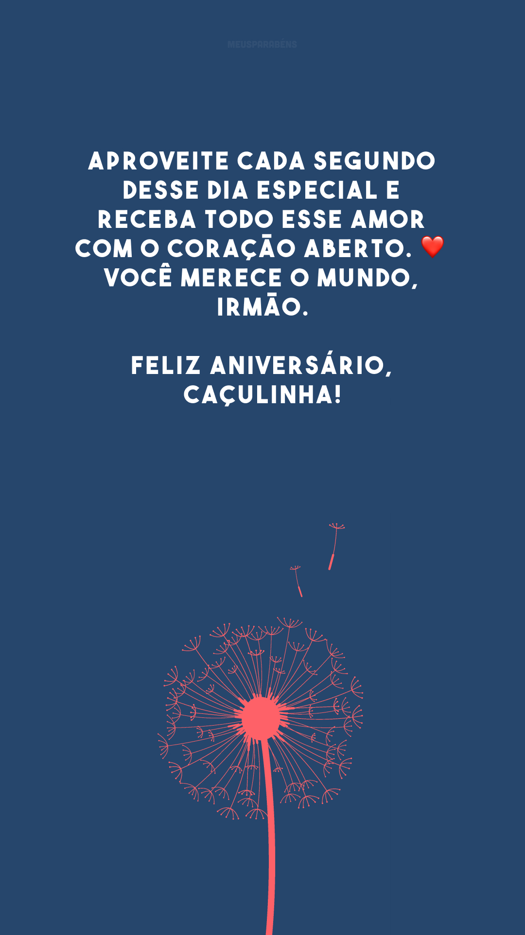 Aproveite cada segundo desse dia especial e receba todo esse amor com o coração aberto. ❤️ Você merece o mundo, irmão. Feliz aniversário, caçulinha!