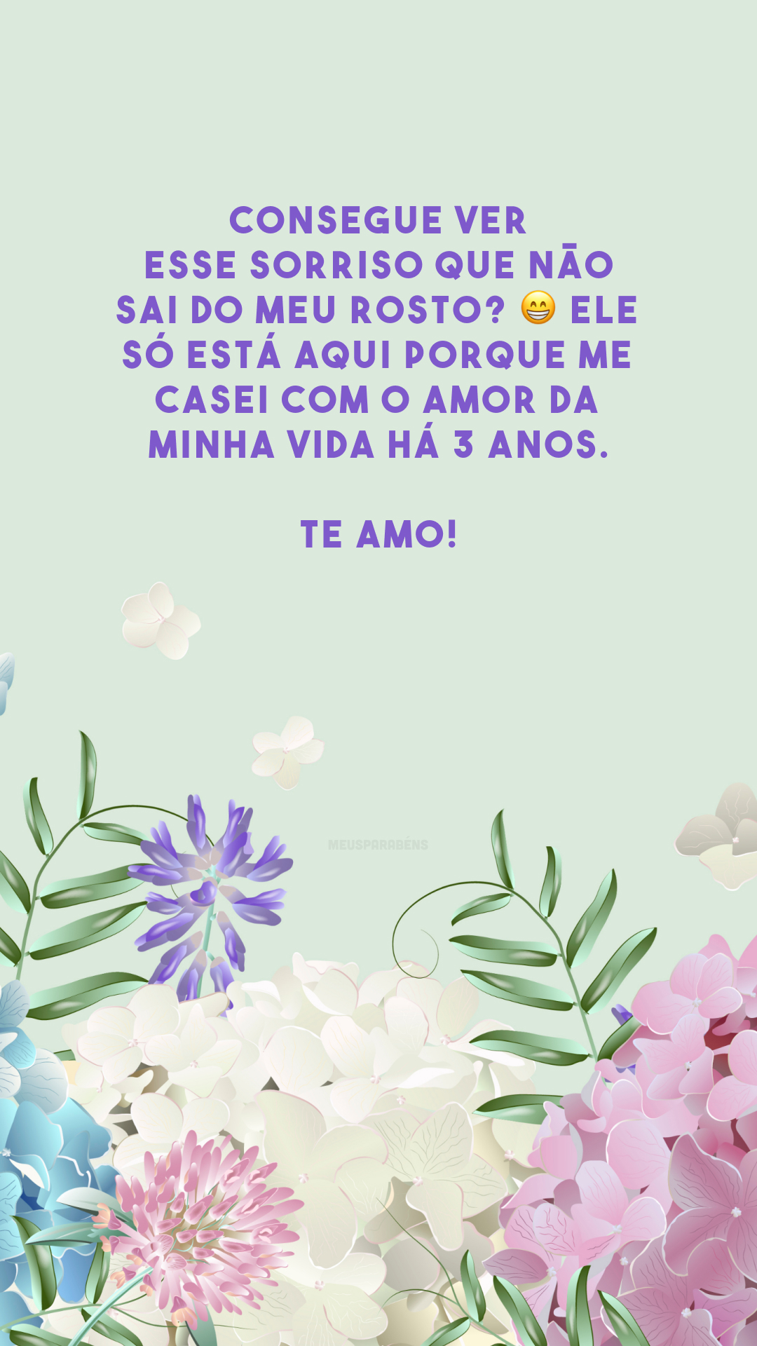 Consegue ver esse sorriso que não sai do meu rosto? 😁 Ele só está aqui porque me casei com o amor da minha vida há 3 anos. Te amo!