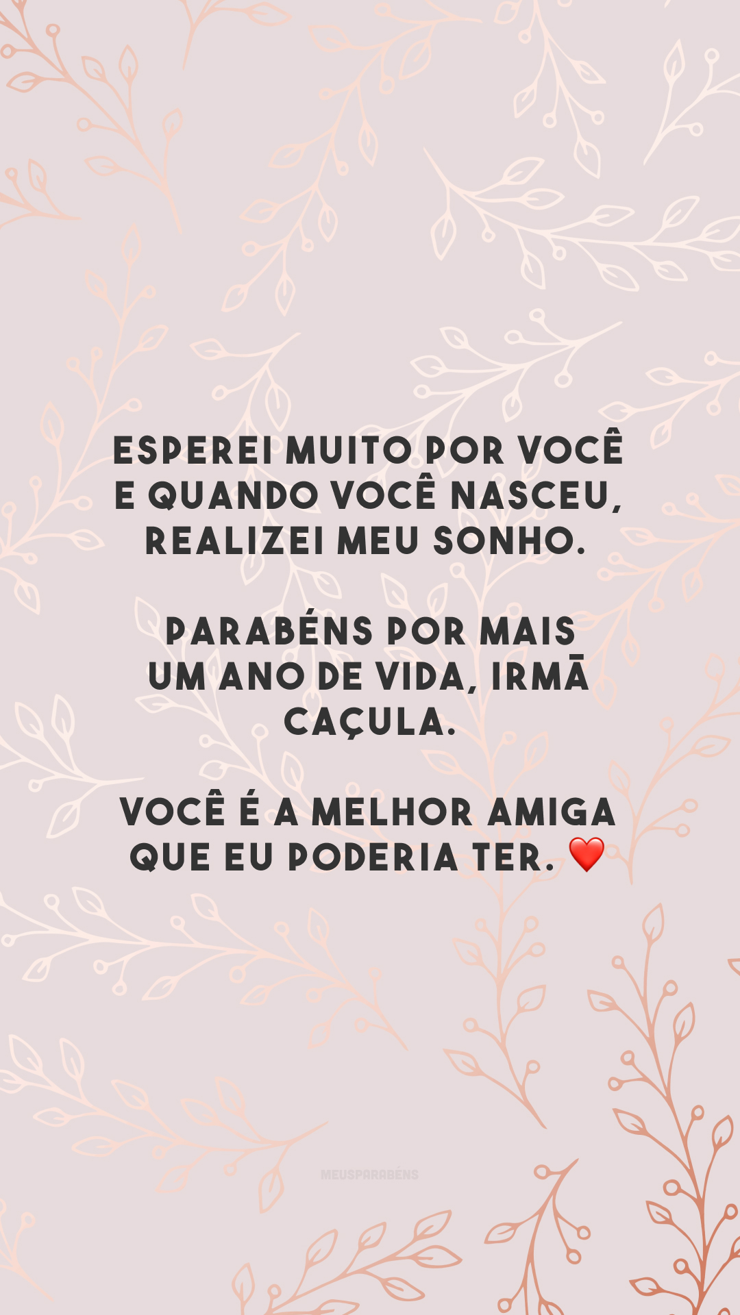 Esperei muito por você e quando você nasceu, realizei meu sonho. Parabéns por mais um ano de vida, irmã caçula. Você é a melhor amiga que eu poderia ter. ❤️