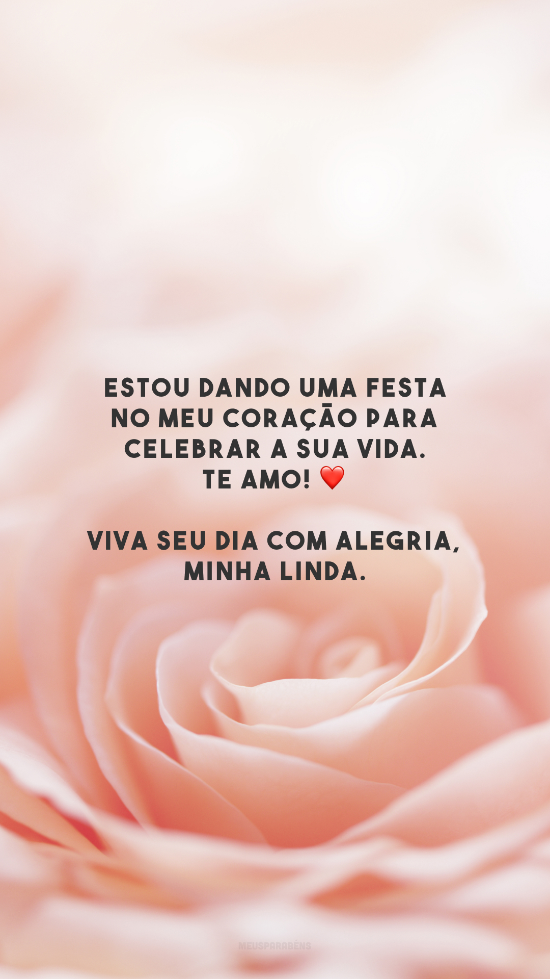 Estou dando uma festa no meu coração para celebrar a sua vida. Te amo! ❤️ Viva seu dia com alegria, minha linda.