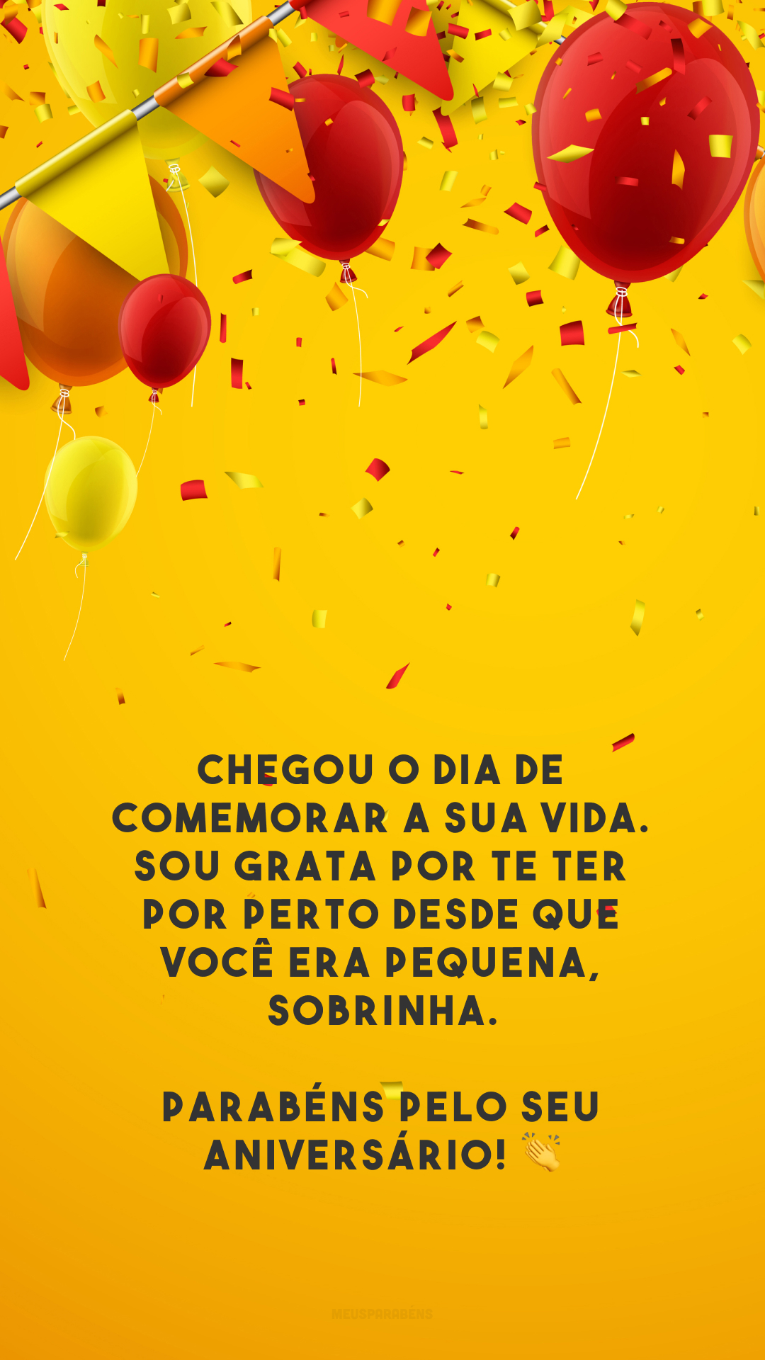 Chegou o dia de comemorar a sua vida. Sou grata por te ter por perto desde que você era pequena, sobrinha. Parabéns pelo seu aniversário! 👏