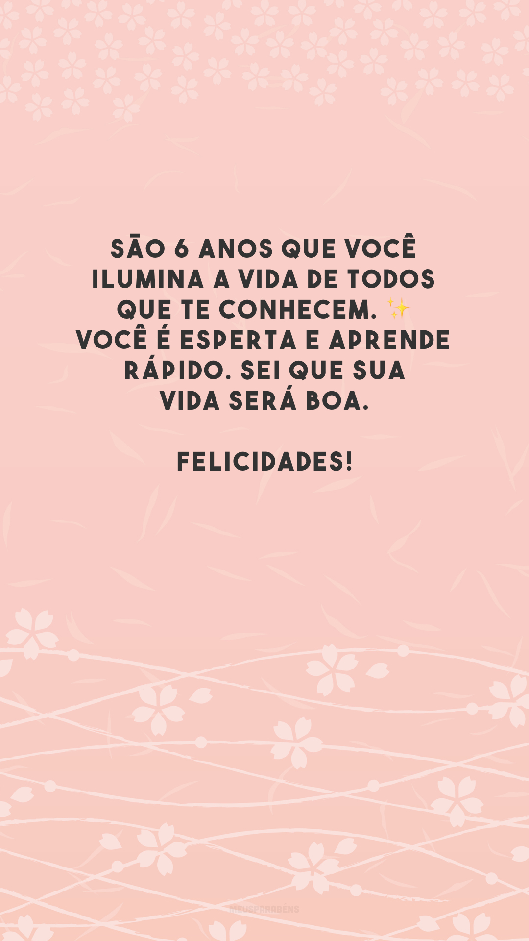 São 6 anos que você ilumina a vida de todos que te conhecem. ✨ Você é esperta e aprende rápido. Sei que sua vida será boa. Felicidades!