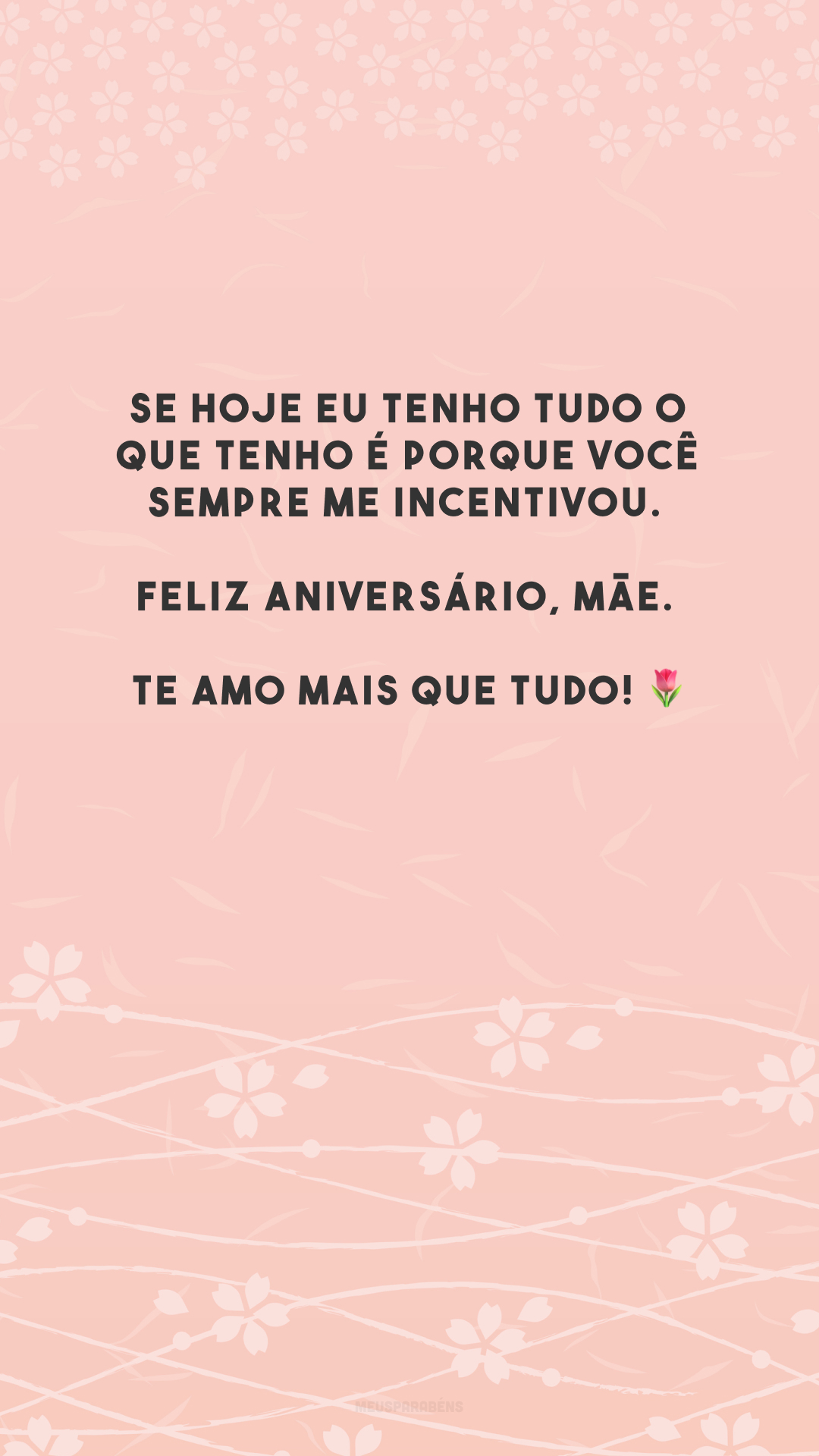 Se hoje eu tenho tudo o que tenho é porque você sempre me incentivou. Feliz aniversário, mãe. Te amo mais que tudo! 🌷