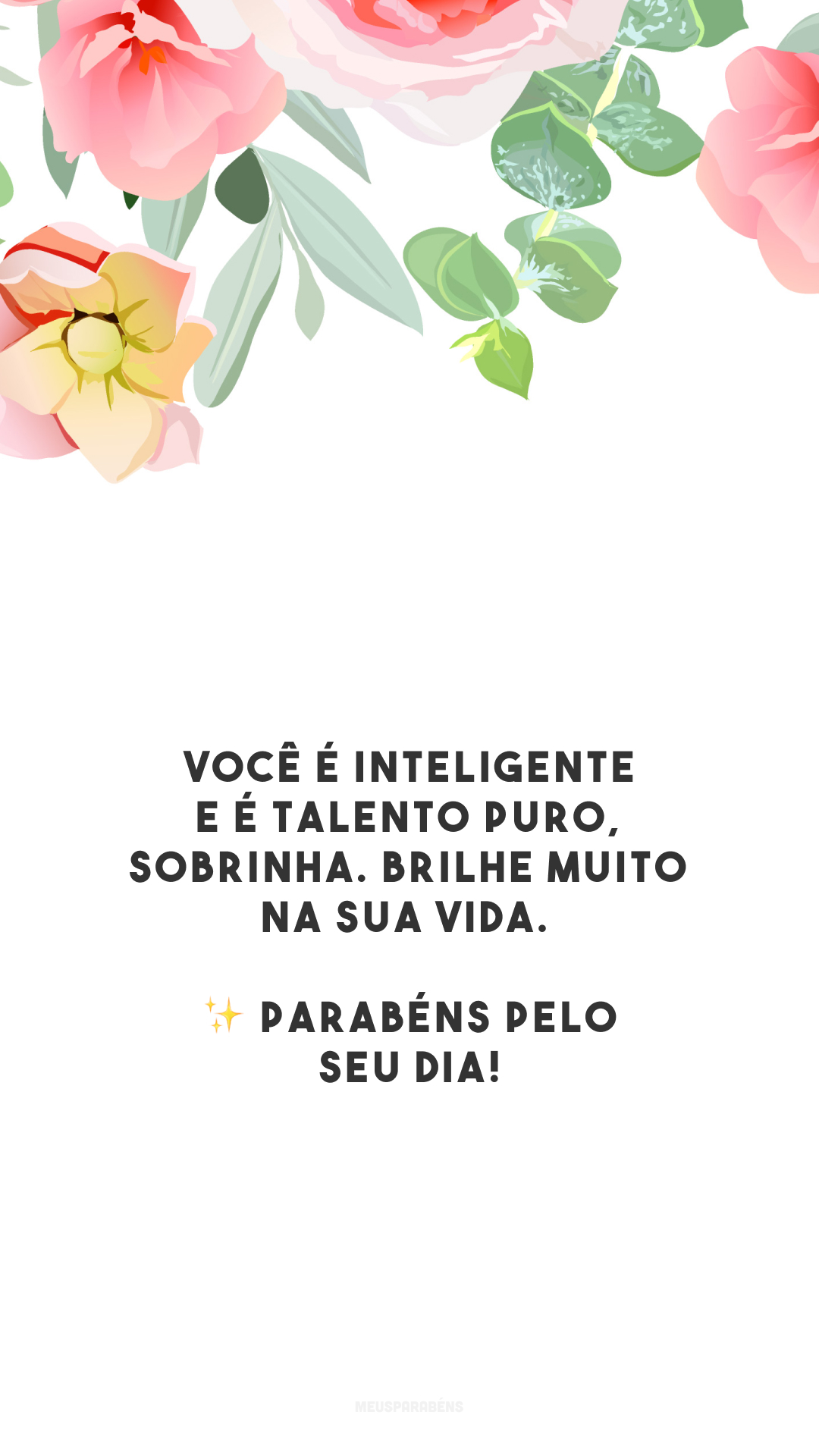 Você é inteligente e é talento puro, sobrinha. Brilhe muito na sua vida. ✨ Parabéns pelo seu dia!