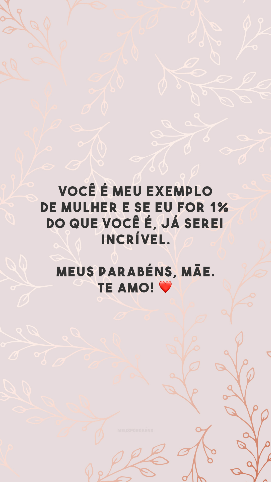 Você é meu exemplo de mulher e se eu for 1% do que você é, já serei incrível. Meus parabéns, mãe. Te amo! ❤️