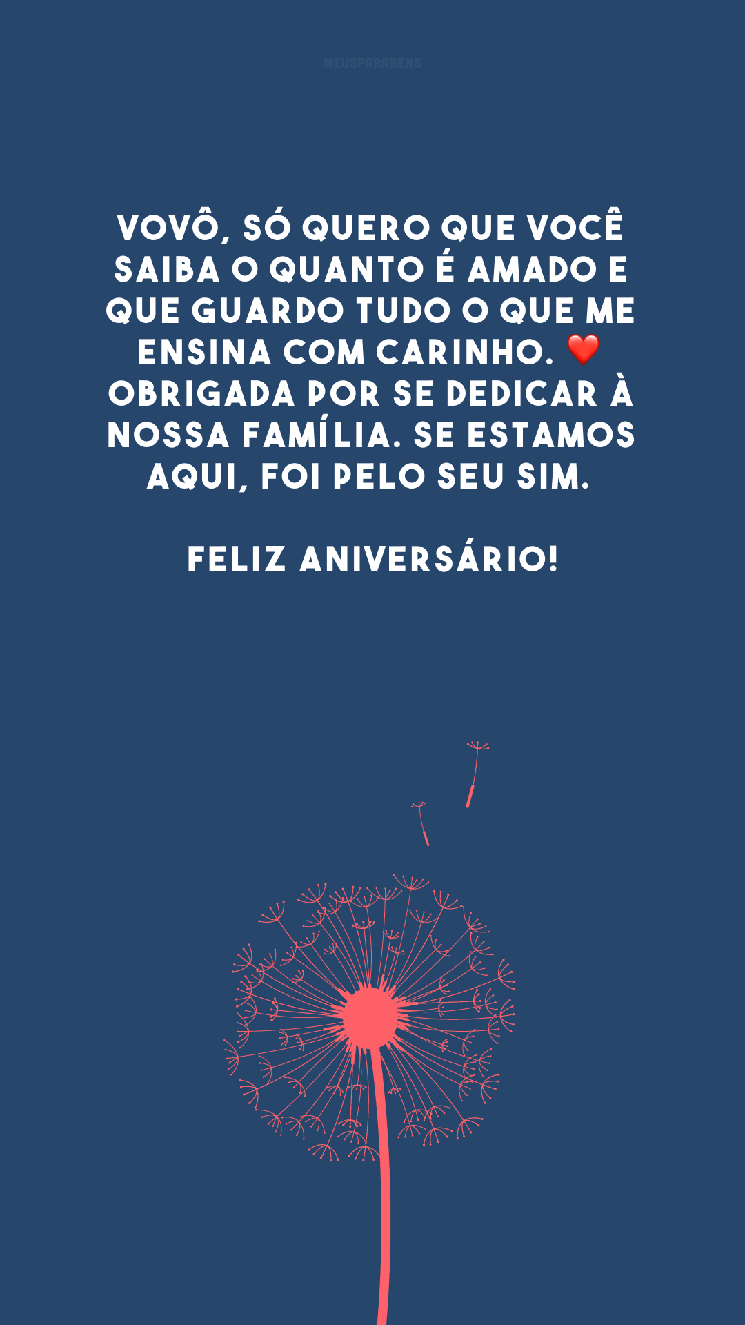 Vovô, só quero que você saiba o quanto é amado e que guardo tudo o que me ensina com carinho. ❤️ Obrigada por se dedicar à nossa família. Se estamos aqui, foi pelo seu sim. Feliz aniversário!