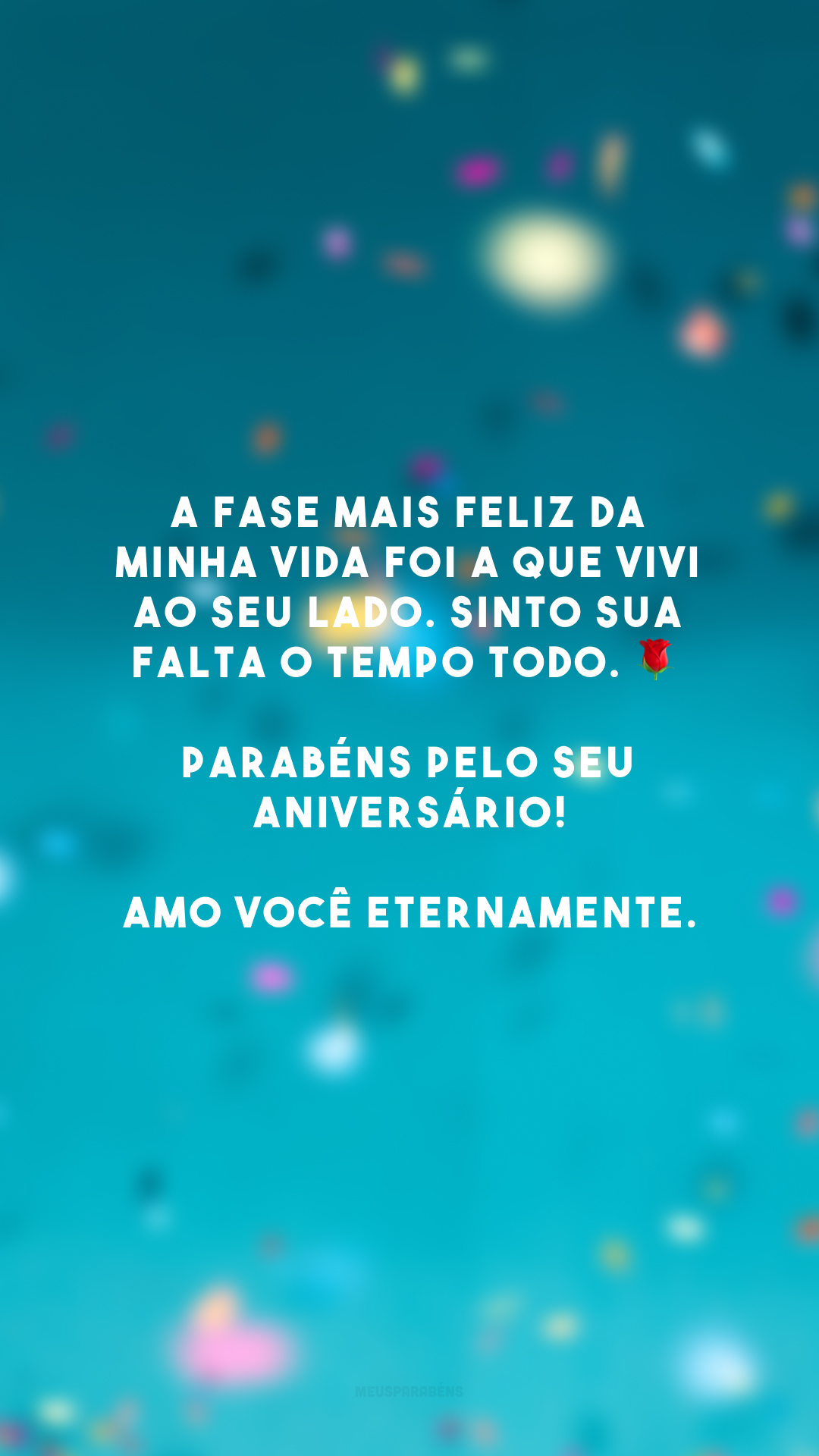 A fase mais feliz da minha vida foi a que vivi ao seu lado. Sinto sua falta o tempo todo. 🌹 Parabéns pelo seu aniversário! Amo você eternamente.