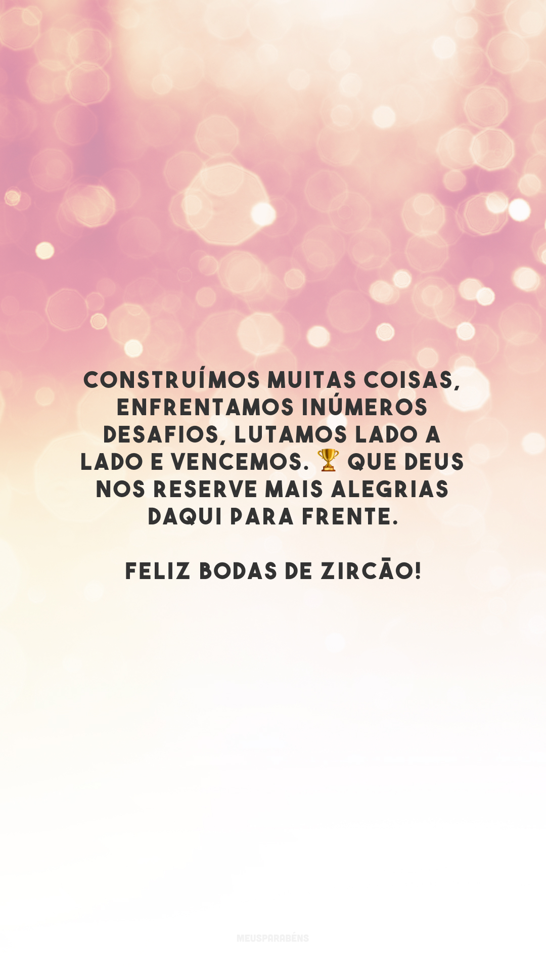 Construímos muitas coisas, enfrentamos inúmeros desafios, lutamos lado a lado e vencemos. 🏆 Que Deus nos reserve mais alegrias daqui para frente. Feliz bodas de zircão!