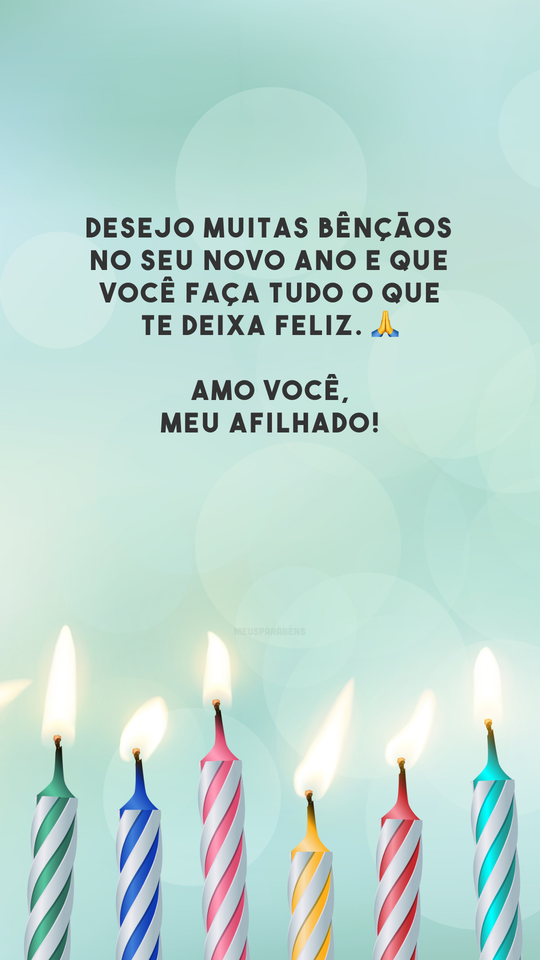 Desejo muitas bênçãos no seu novo ano e que você faça tudo o que te deixa feliz. 🙏 Amo você, meu afilhado!