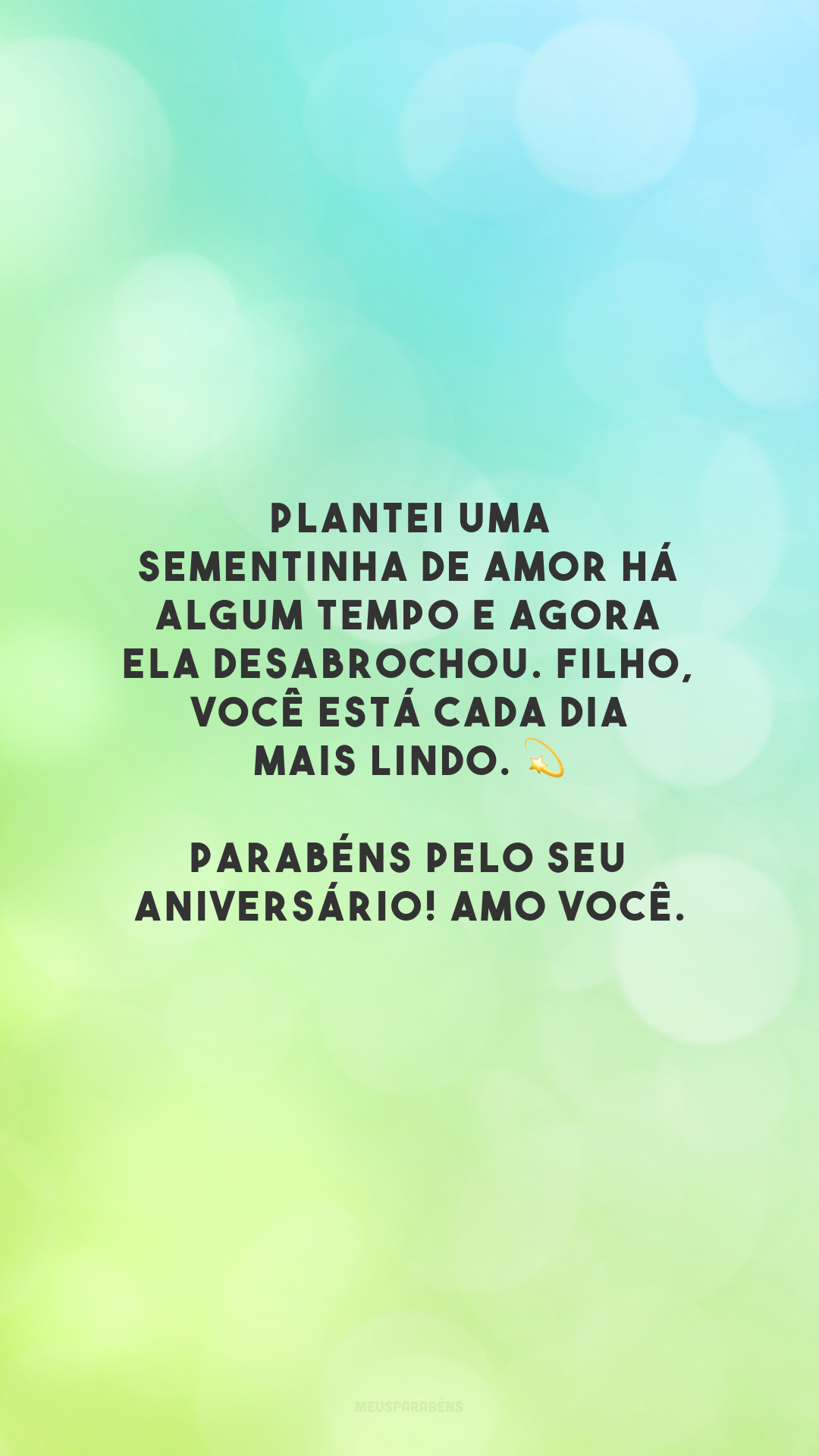 Plantei uma sementinha de amor há algum tempo e agora ela desabrochou. Filho, você está cada dia mais lindo. 💫 Parabéns pelo seu aniversário! Amo você.