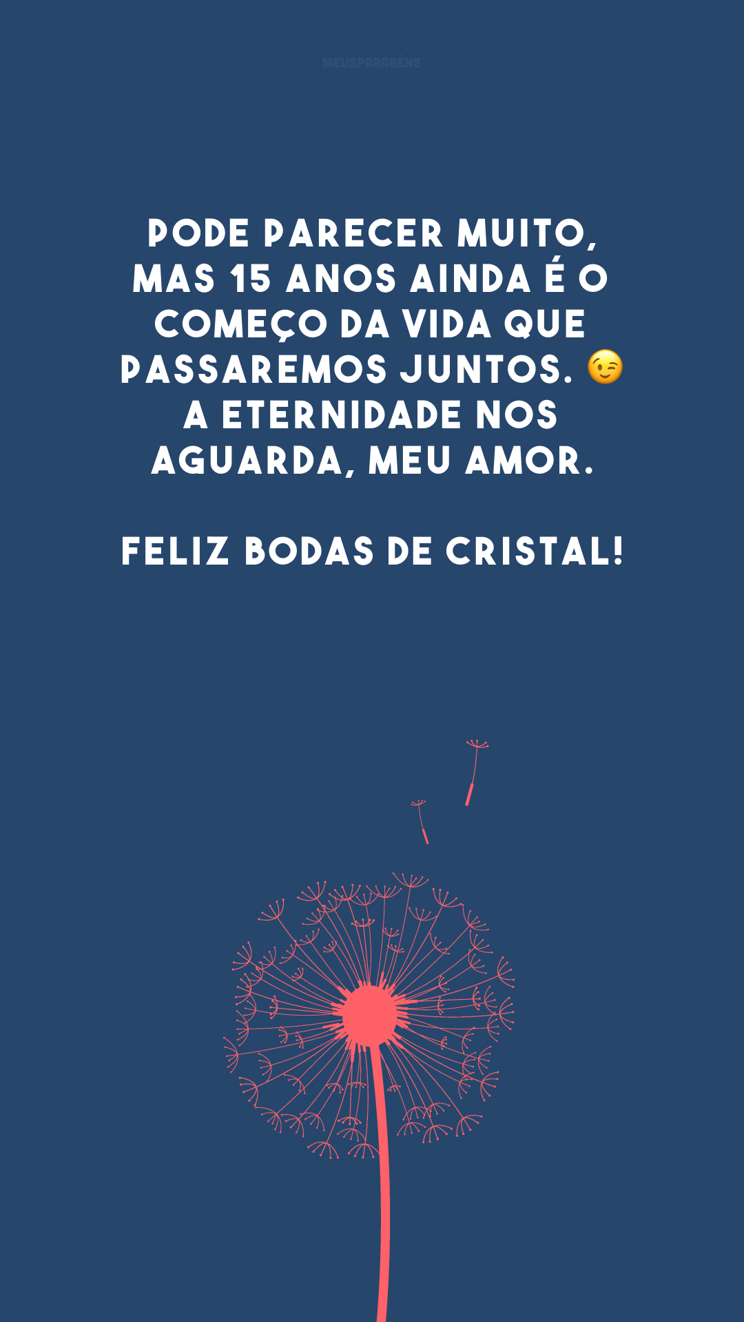 Pode parecer muito, mas 15 anos ainda é o começo da vida que passaremos juntos. 😉 A eternidade nos aguarda, meu amor. Feliz bodas de cristal!