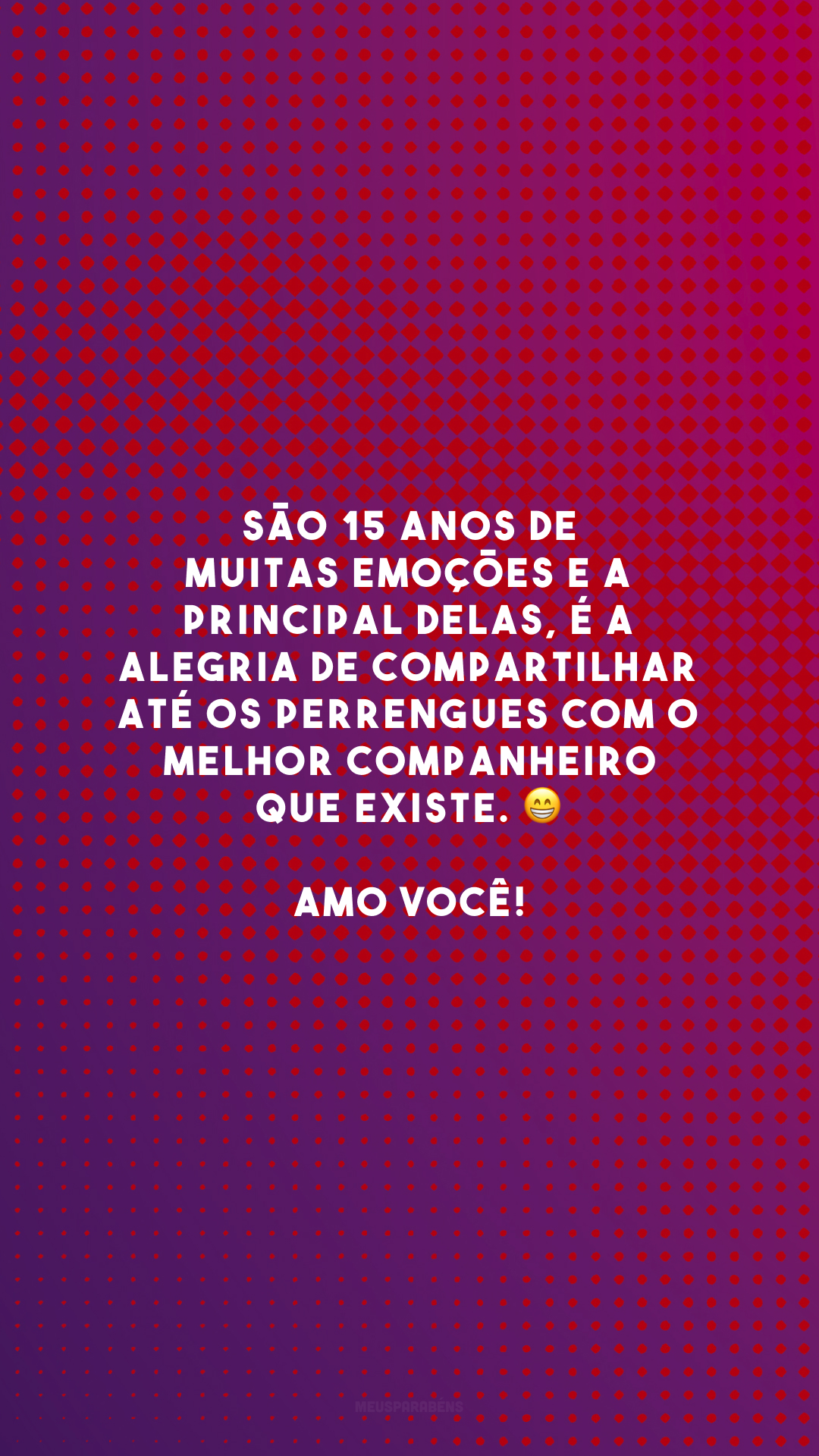 São 15 anos de muitas emoções e a principal delas, é a alegria de compartilhar até os perrengues com o melhor companheiro que existe. 😁 Amo você!