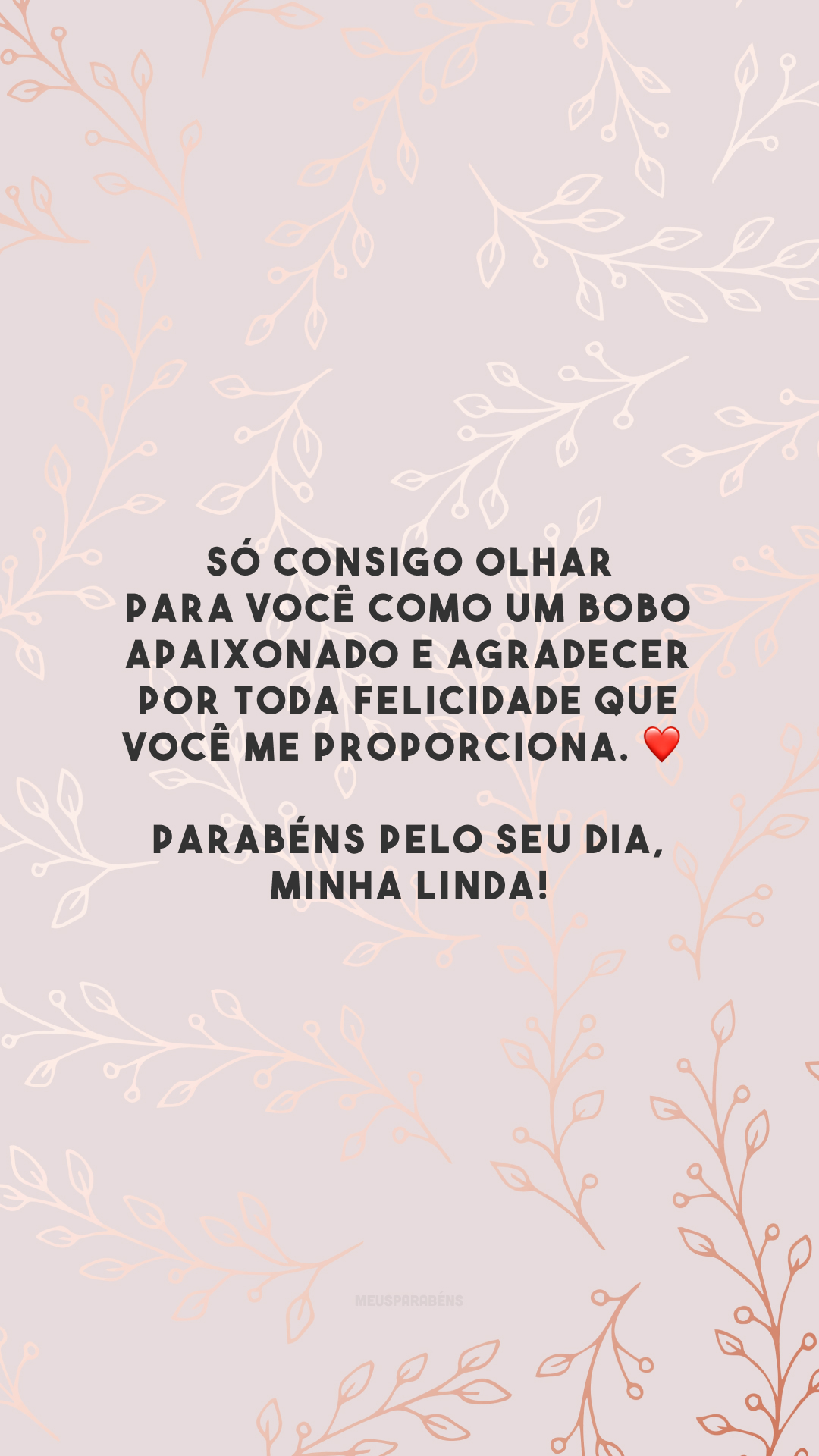 Só consigo olhar para você como um bobo apaixonado e agradecer por toda felicidade que você me proporciona. ❤️ Parabéns pelo seu dia, minha linda!