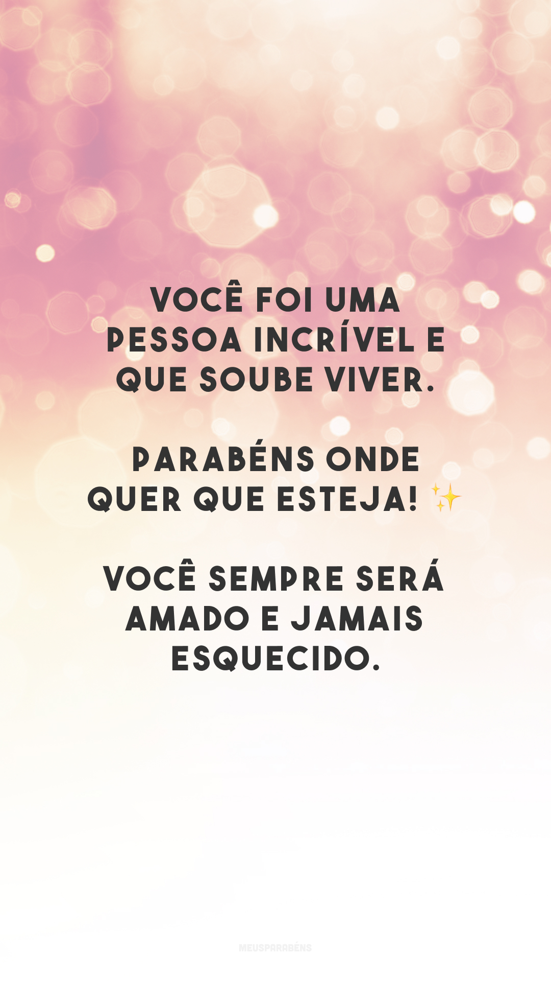 Você foi uma pessoa incrível e que soube viver. Parabéns onde quer que esteja! ✨ Você sempre será amado e jamais esquecido.