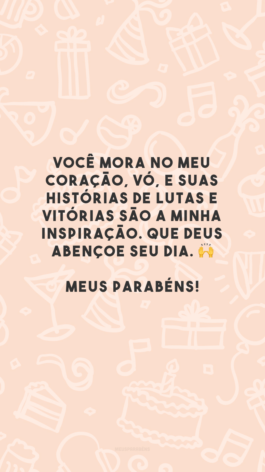 Você mora no meu coração, vó, e suas histórias de lutas e vitórias são a minha inspiração. Que Deus abençoe seu dia. 🙌 Meus parabéns!