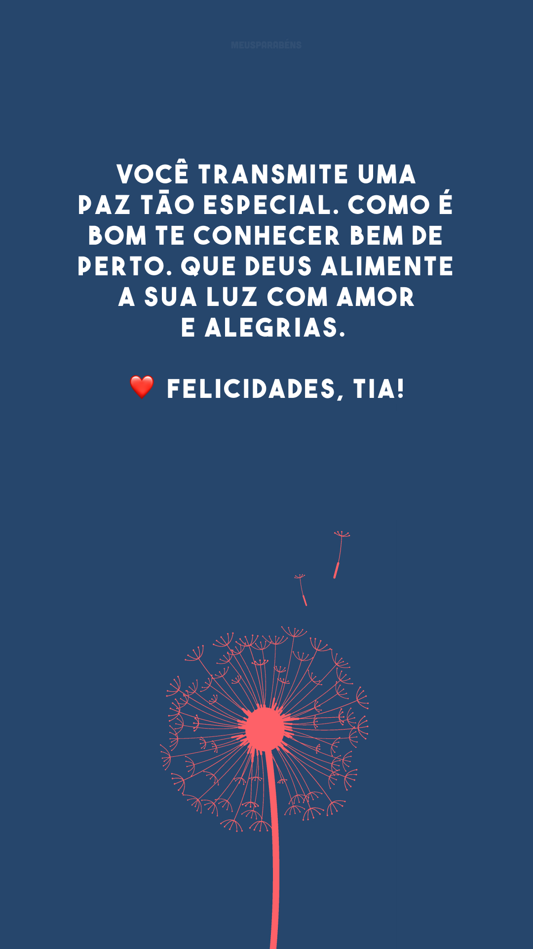 Você transmite uma paz tão especial. Como é bom te conhecer bem de perto. Que Deus alimente a sua luz com amor e alegrias. ❤️ Felicidades, tia!