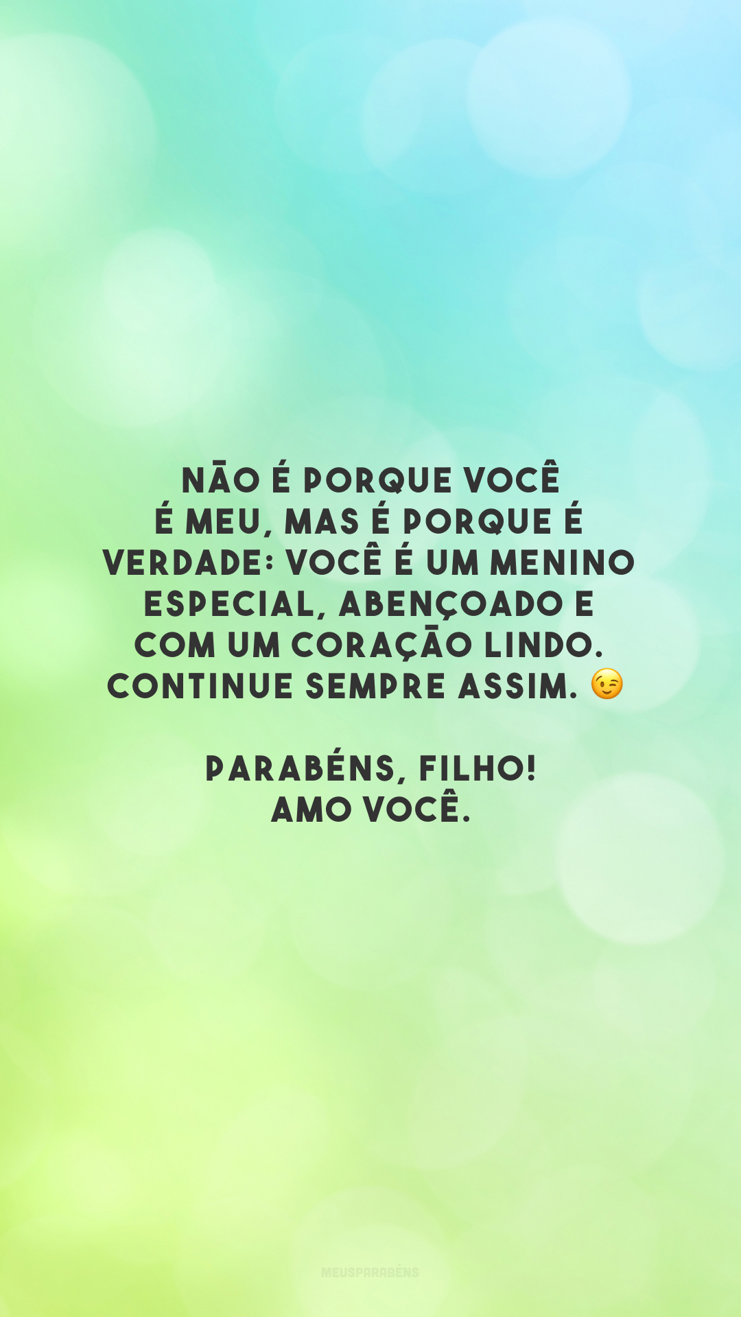 Não é porque você é meu, mas é porque é verdade: você é um menino especial, abençoado e com um coração lindo. Continue sempre assim. 😉 Parabéns, filho! Amo você.