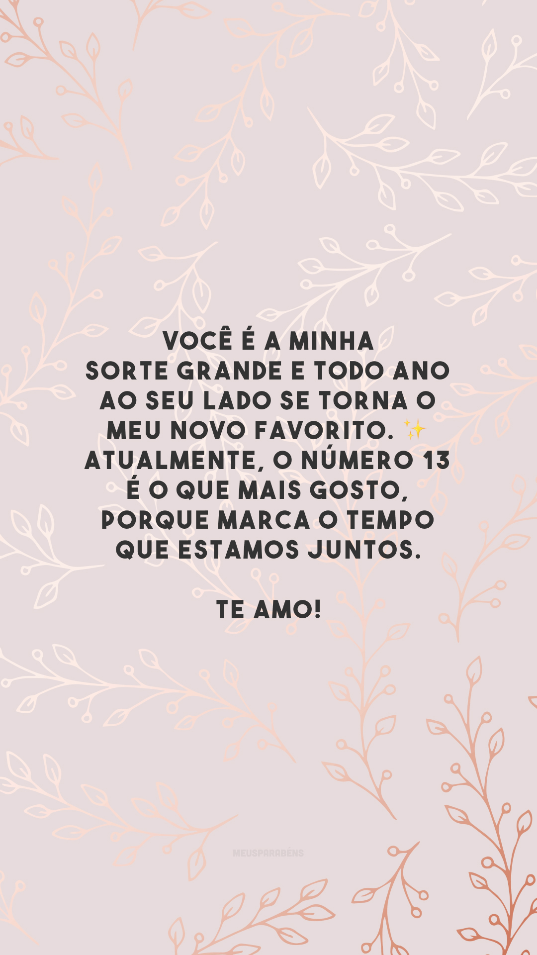 Você é a minha sorte grande e todo ano ao seu lado se torna o meu novo favorito. ✨ Atualmente, o número 13 é o que mais gosto, porque marca o tempo que estamos juntos. Te amo!