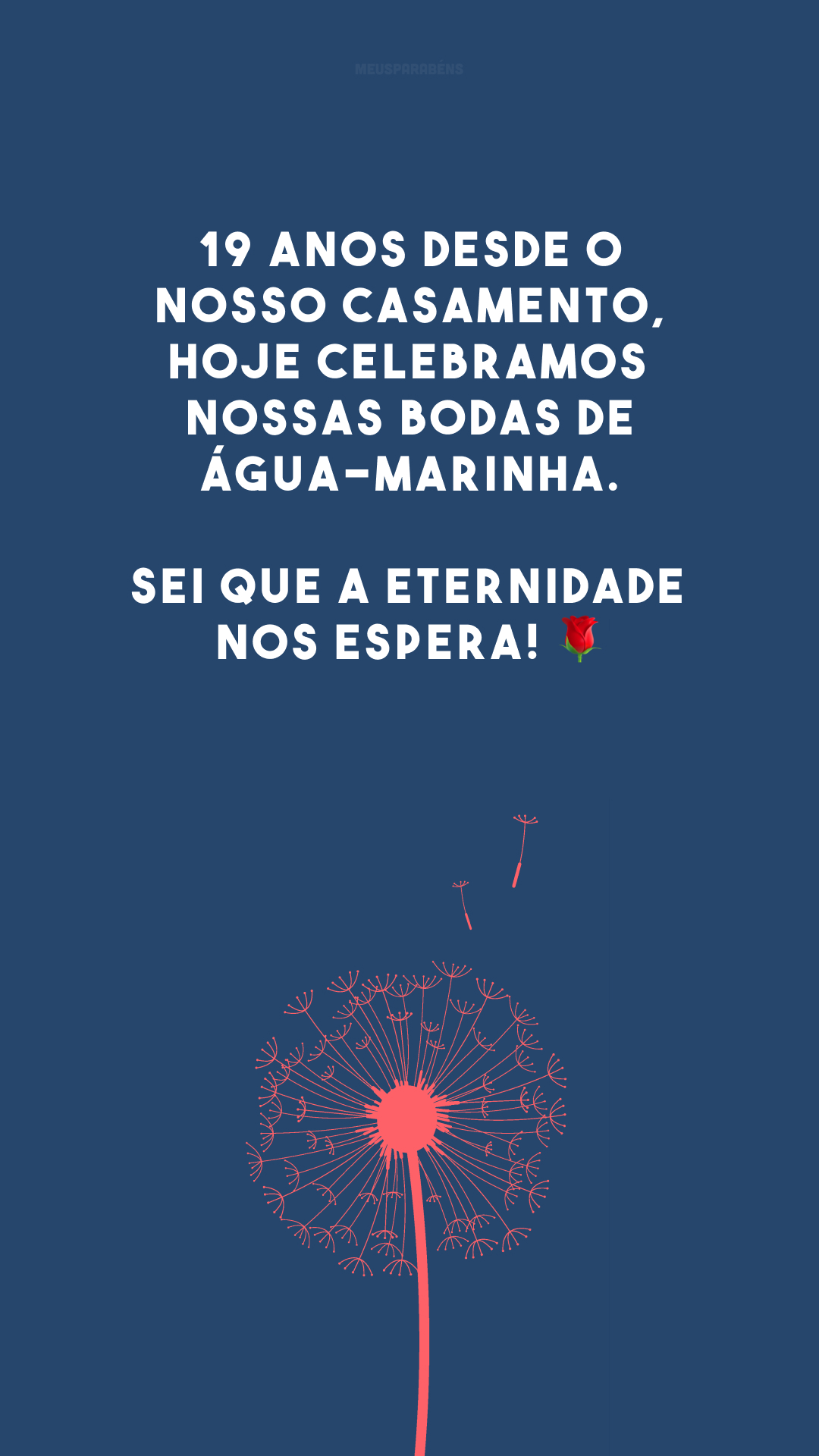 19 anos desde o nosso casamento, hoje celebramos nossas bodas de água-marinha. Sei que a eternidade nos espera! 🌹