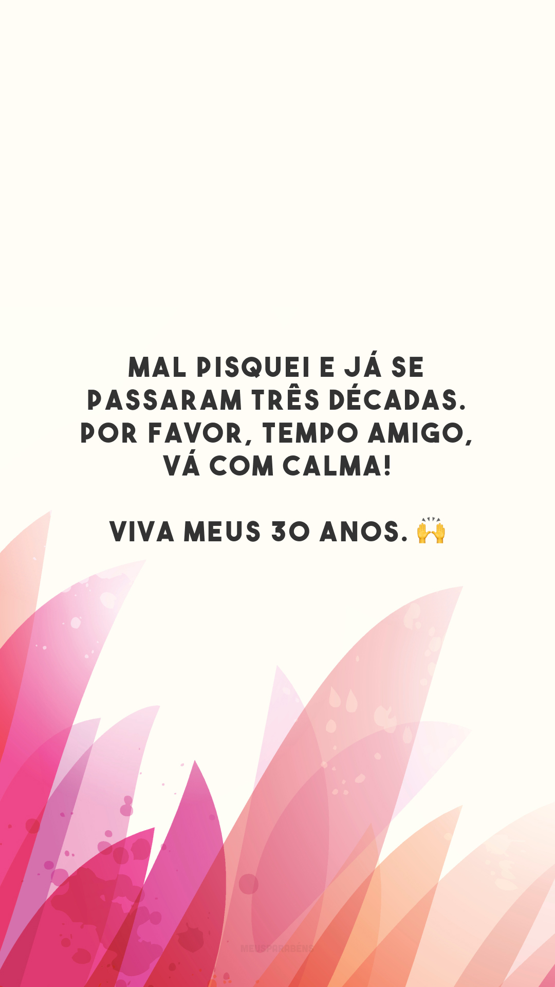 Mal pisquei e já se passaram três décadas. Por favor, tempo amigo, vá com calma! Viva meus 30 anos. 🙌