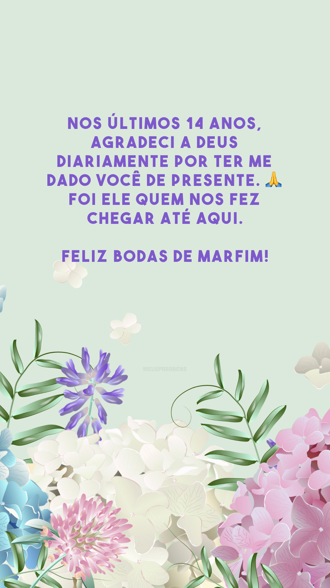 Nos últimos 14 anos, agradeci a Deus diariamente por ter me dado você de presente. 🙏 Foi Ele quem nos fez chegar até aqui. Feliz bodas de marfim!