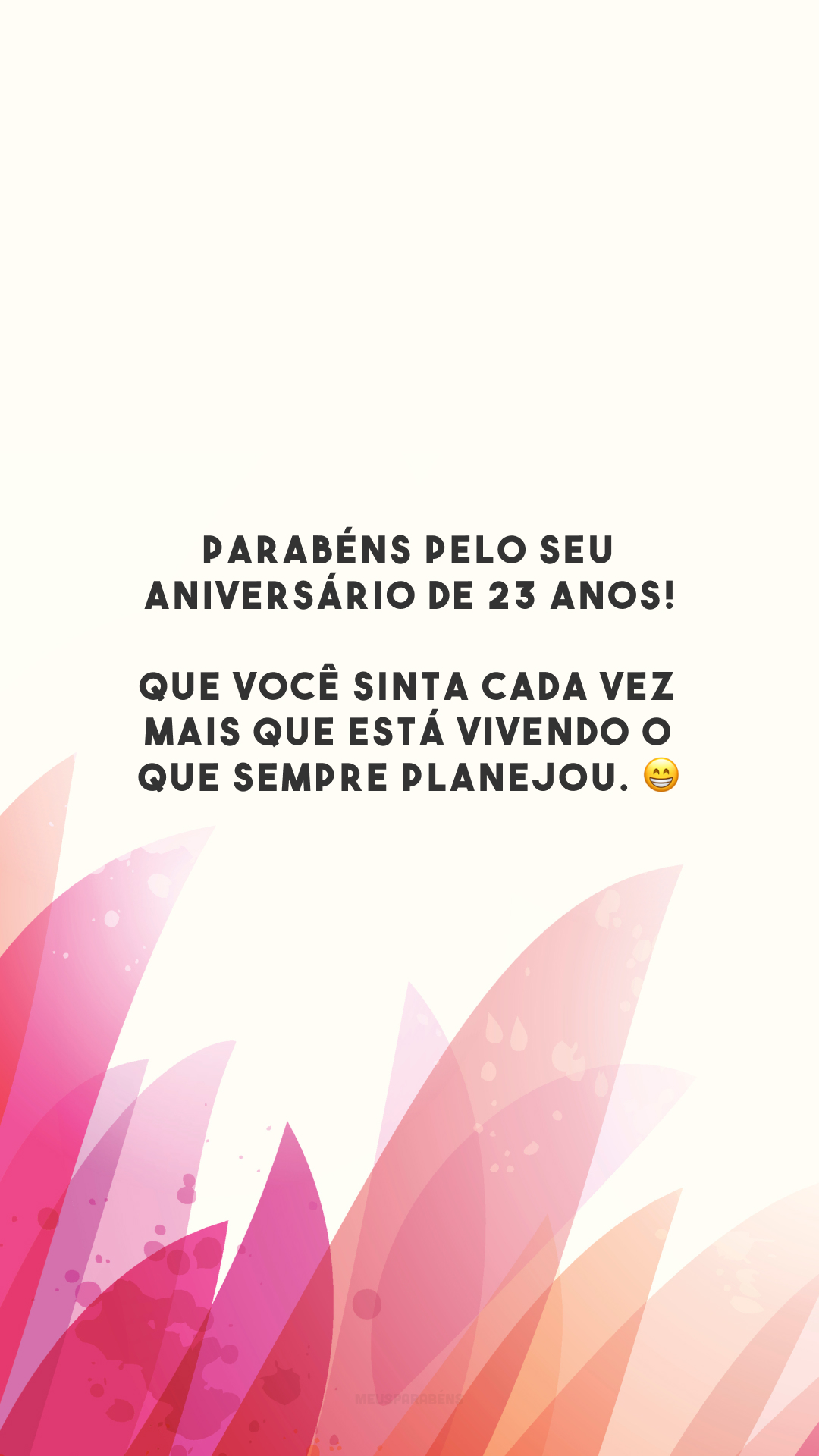 Parabéns pelo seu aniversário de 23 anos! Que você sinta cada vez mais que está vivendo o que sempre planejou. 😁