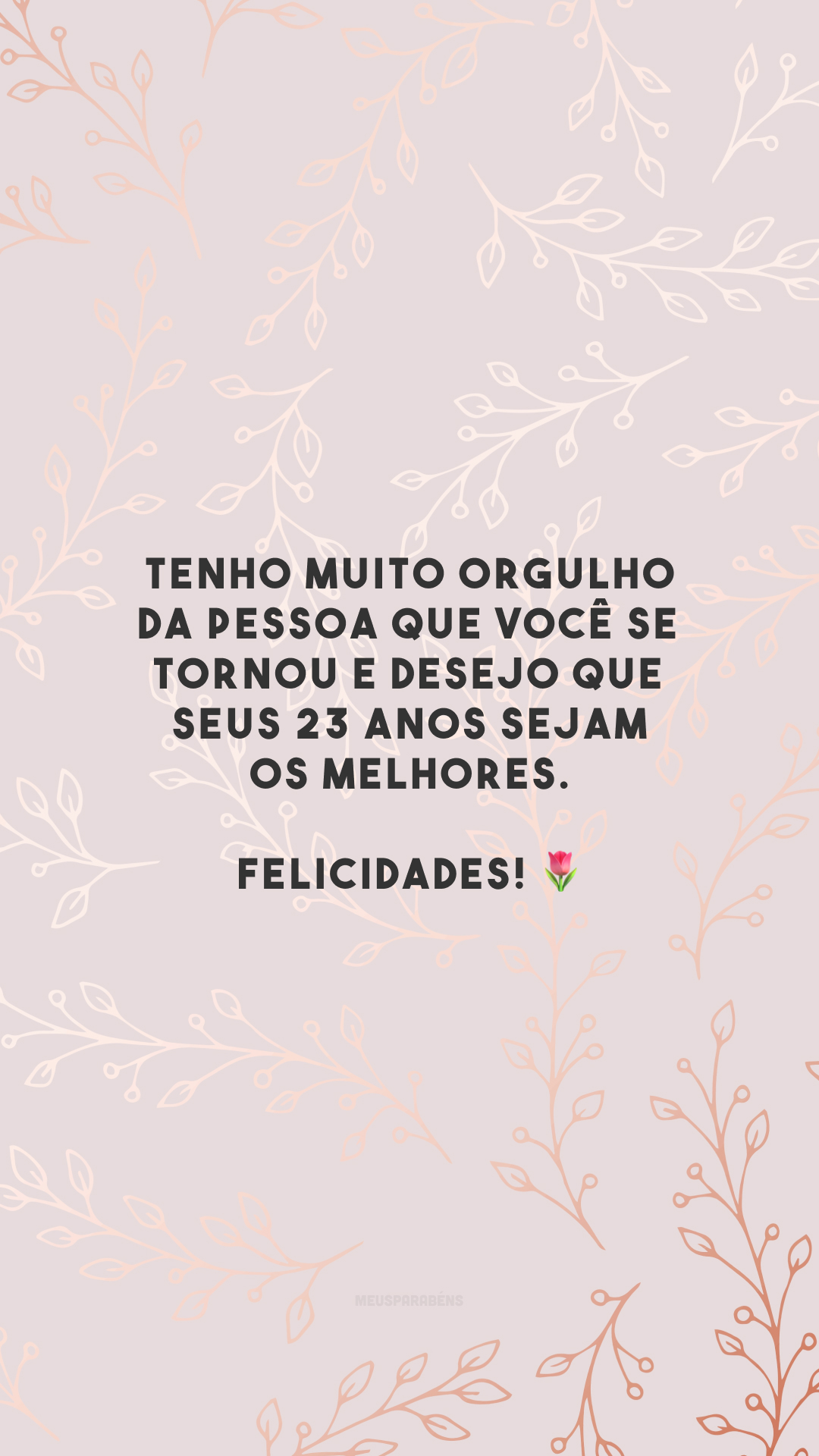 Tenho muito orgulho da pessoa que você se tornou e desejo que seus 23 anos sejam os melhores. Felicidades! 🌷