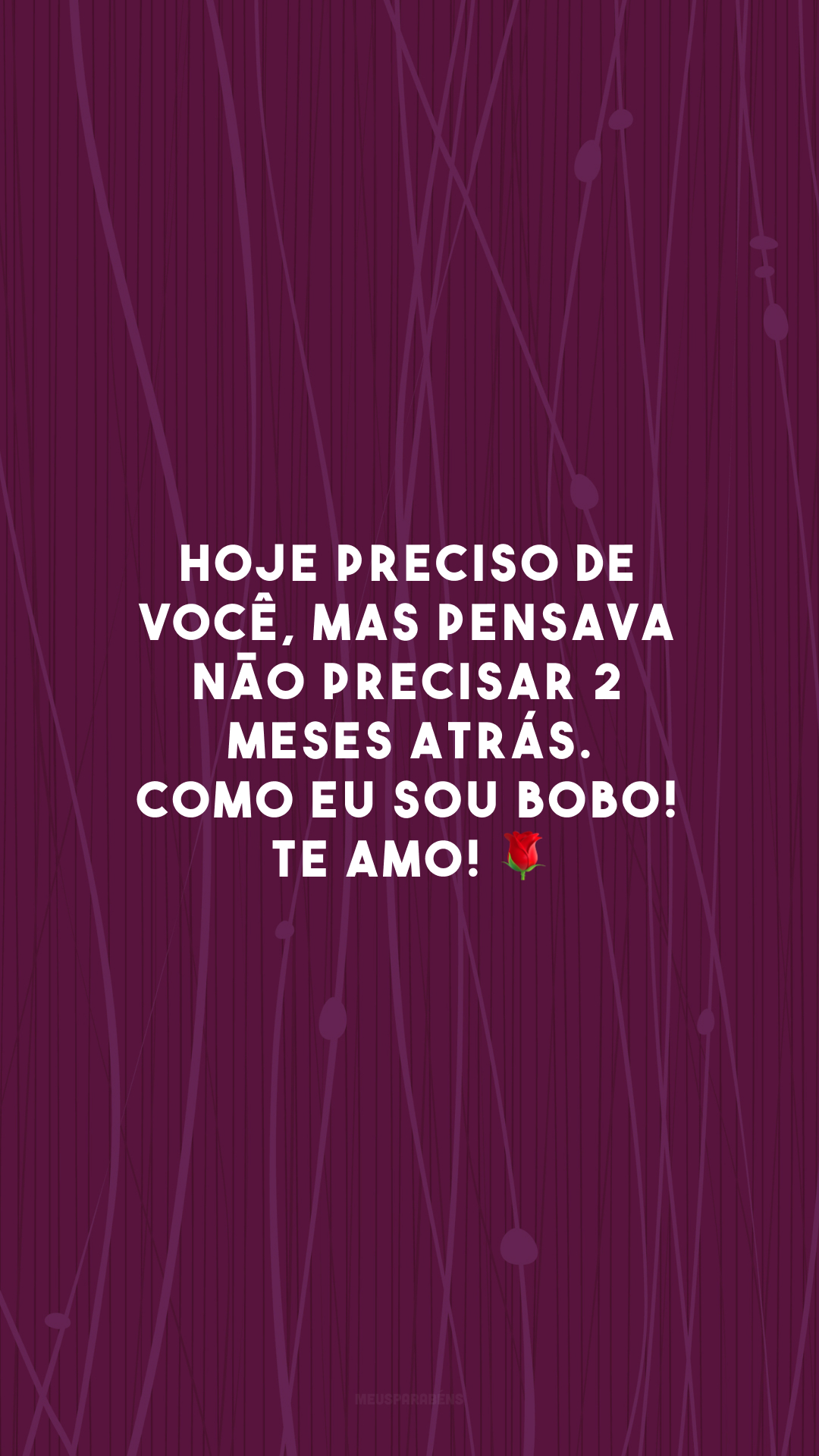 Hoje preciso de você, mas pensava não precisar 2 meses atrás. Como eu sou bobo! Te amo! 🌹