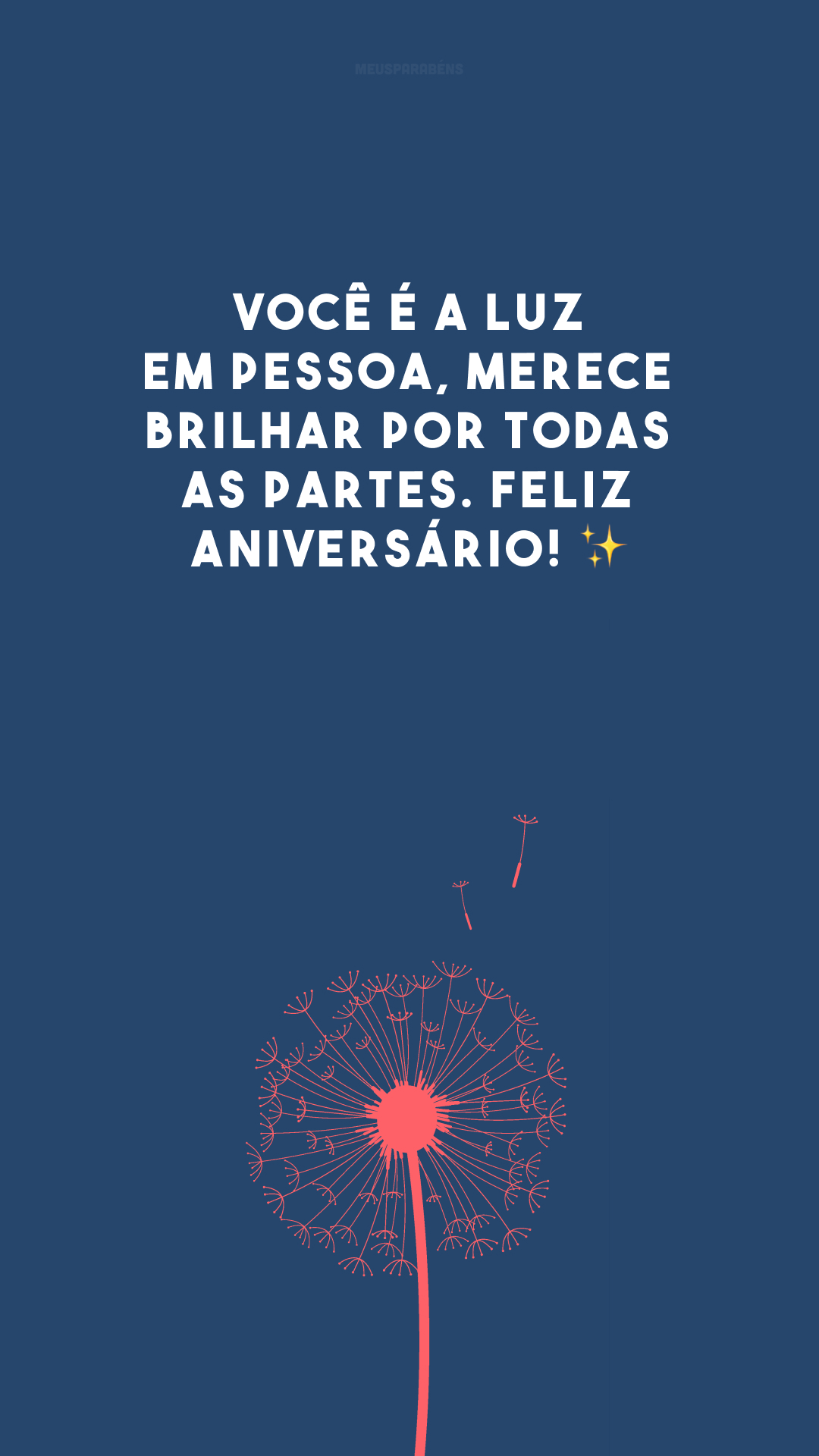 Você é a luz em pessoa, merece brilhar por todas as partes. Feliz aniversário! ✨