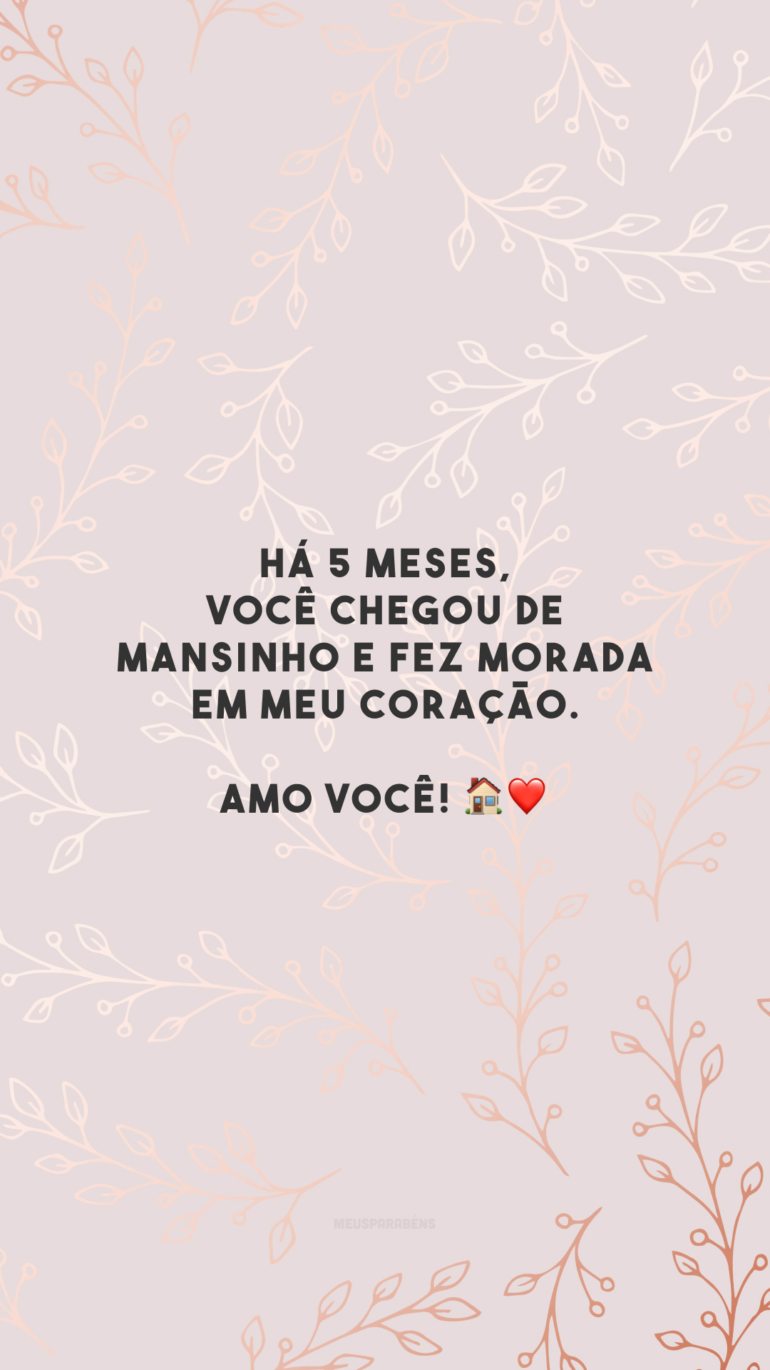 Há 5 meses, você chegou de mansinho e fez morada em meu coração. Amo você! 🏠❤️