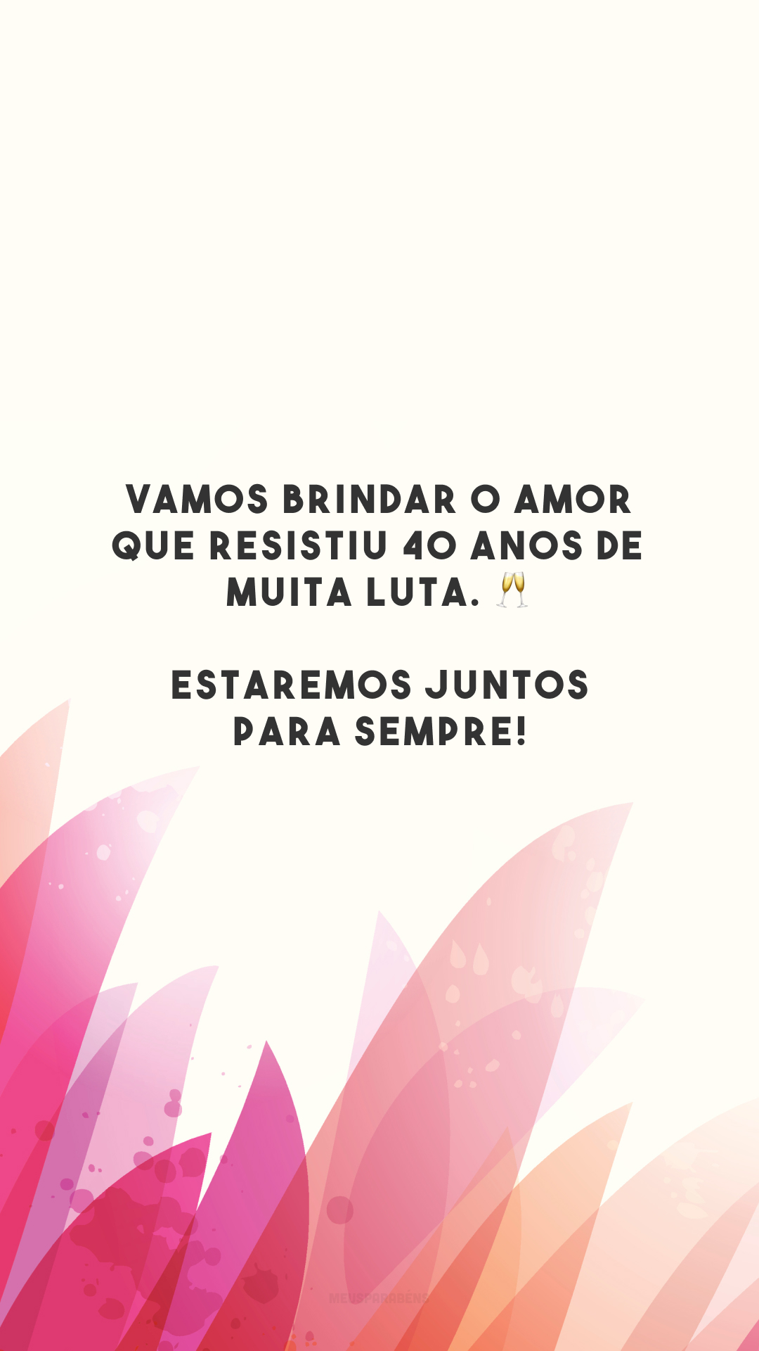 Vamos brindar o amor que resistiu 40 anos de muita luta. 🥂 Estaremos juntos para sempre!