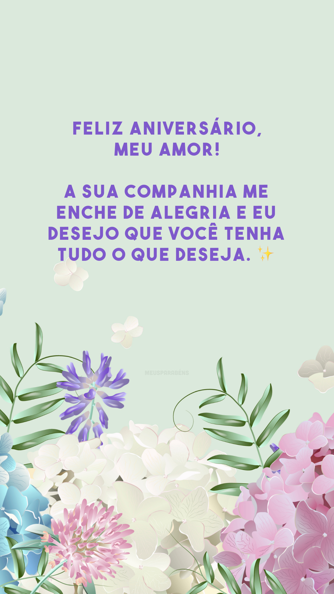 Feliz aniversário, meu amor! A sua companhia me enche de alegria e eu desejo que você tenha tudo o que deseja. ✨ 