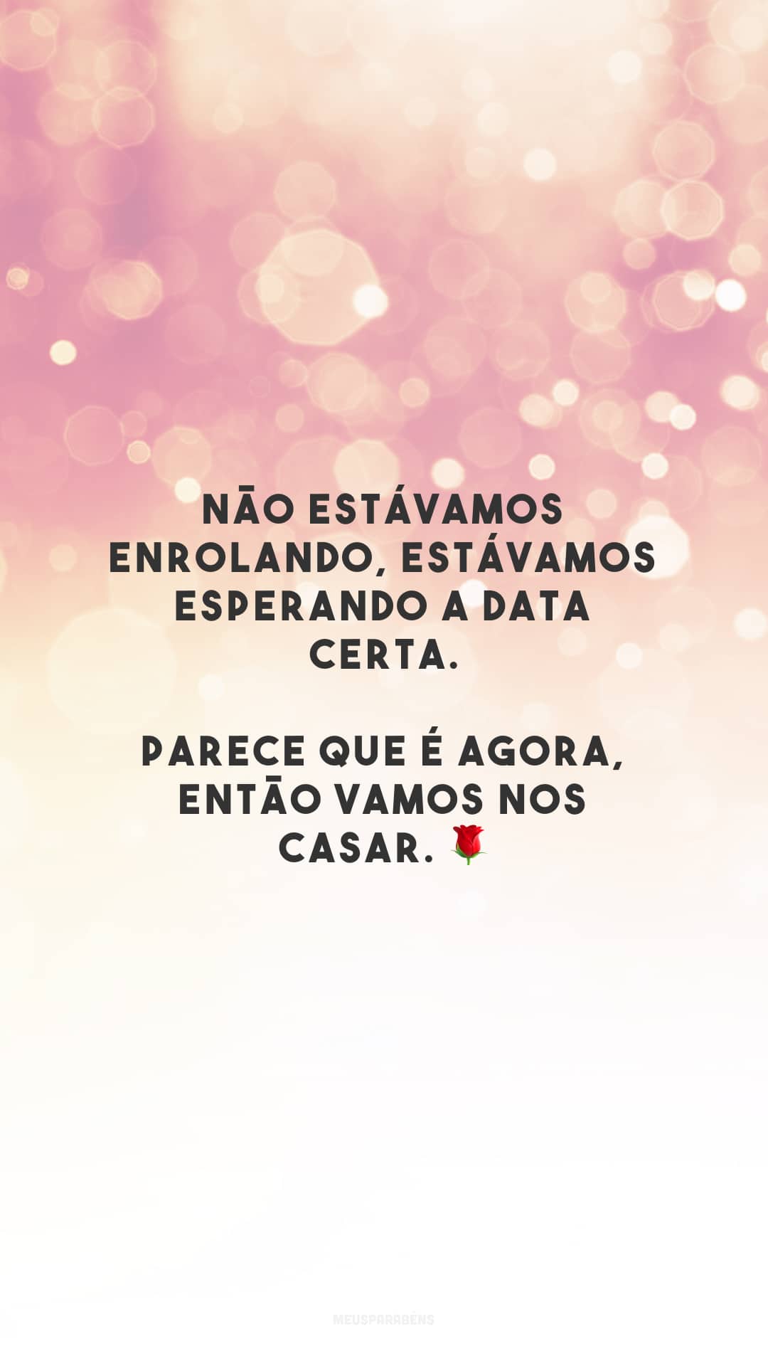 Não estávamos enrolando, estávamos esperando a data certa. Parece que é agora, então vamos nos casar. 🌹