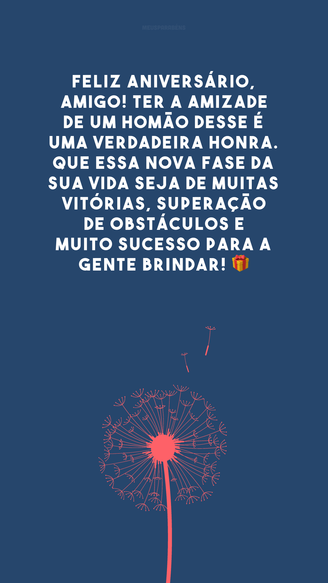 Feliz aniversário, amigo! Ter a amizade de um homão desse é uma verdadeira honra. Que essa nova fase da sua vida seja de muitas vitórias, superação de obstáculos e muito sucesso para a gente brindar! 🎁